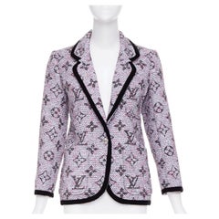 LOUIS VUITTON 2024 Monogram Preppy cream black velvet trim fitted blazer FR34 XS