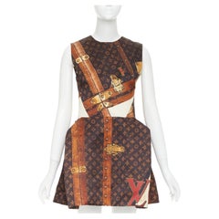 LOUIS VUITTON 2024 Runway Monogram LV Trunk Pleat sleeveless mini dress FR36 S