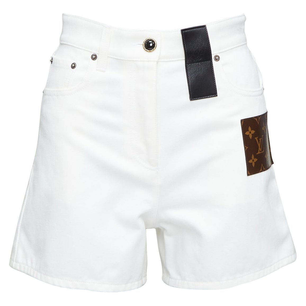 LOUIS VUITTON 2024 white cotton accent denim mini shorts FR34 XS
