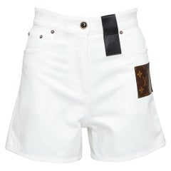 LOUIS VUITTON 2024 mini shorts in cotone bianco con accenti denim FR34 XS