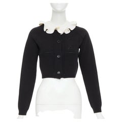 LOUIS VUITTON 2026 cream wool blend ruffle collar gold button cropped cardigan