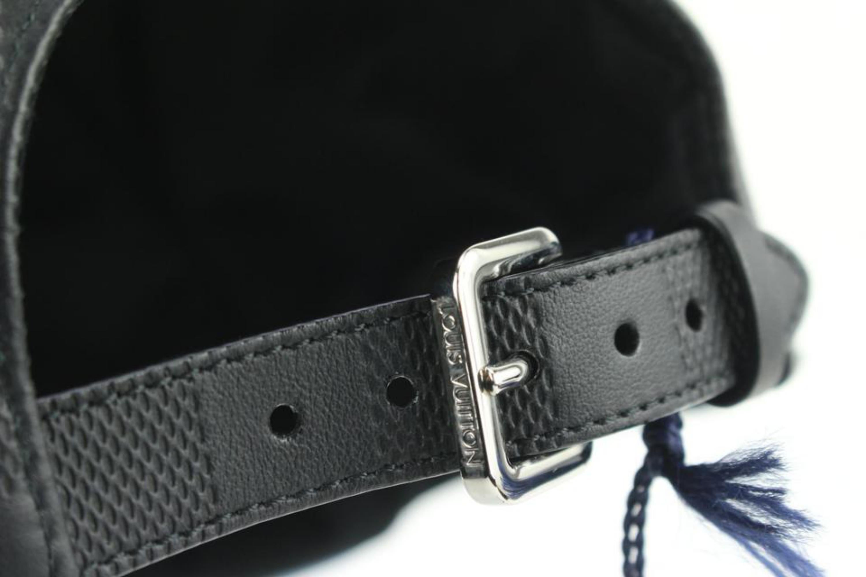 Louis Vuitton 21FW Black x Blue Leather Damier Infini Baseball Cap Hat 16lv45 For Sale 3
