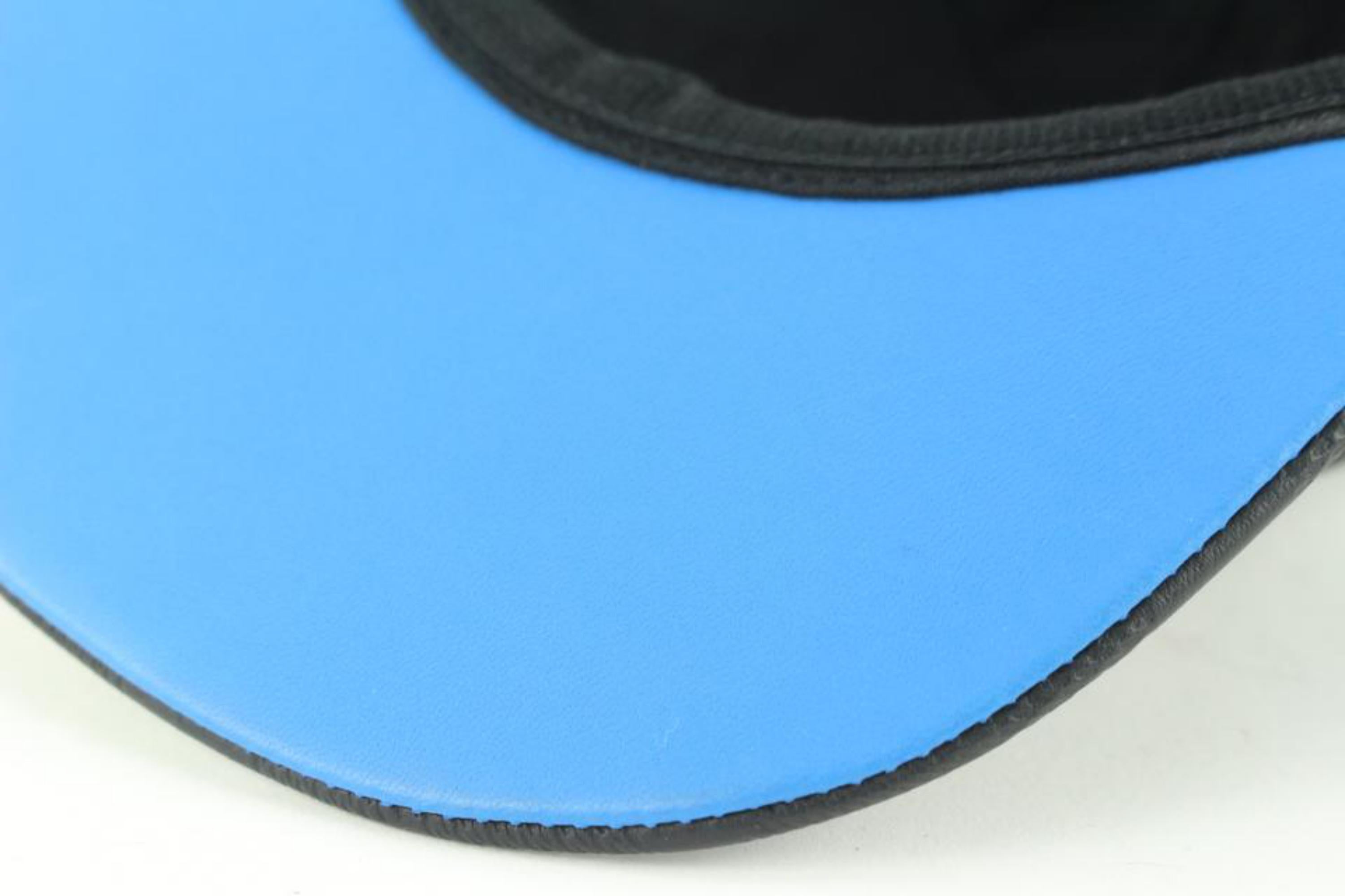 Gray Louis Vuitton 21FW Black x Blue Leather Damier Infini Baseball Cap Hat 16lv45 For Sale