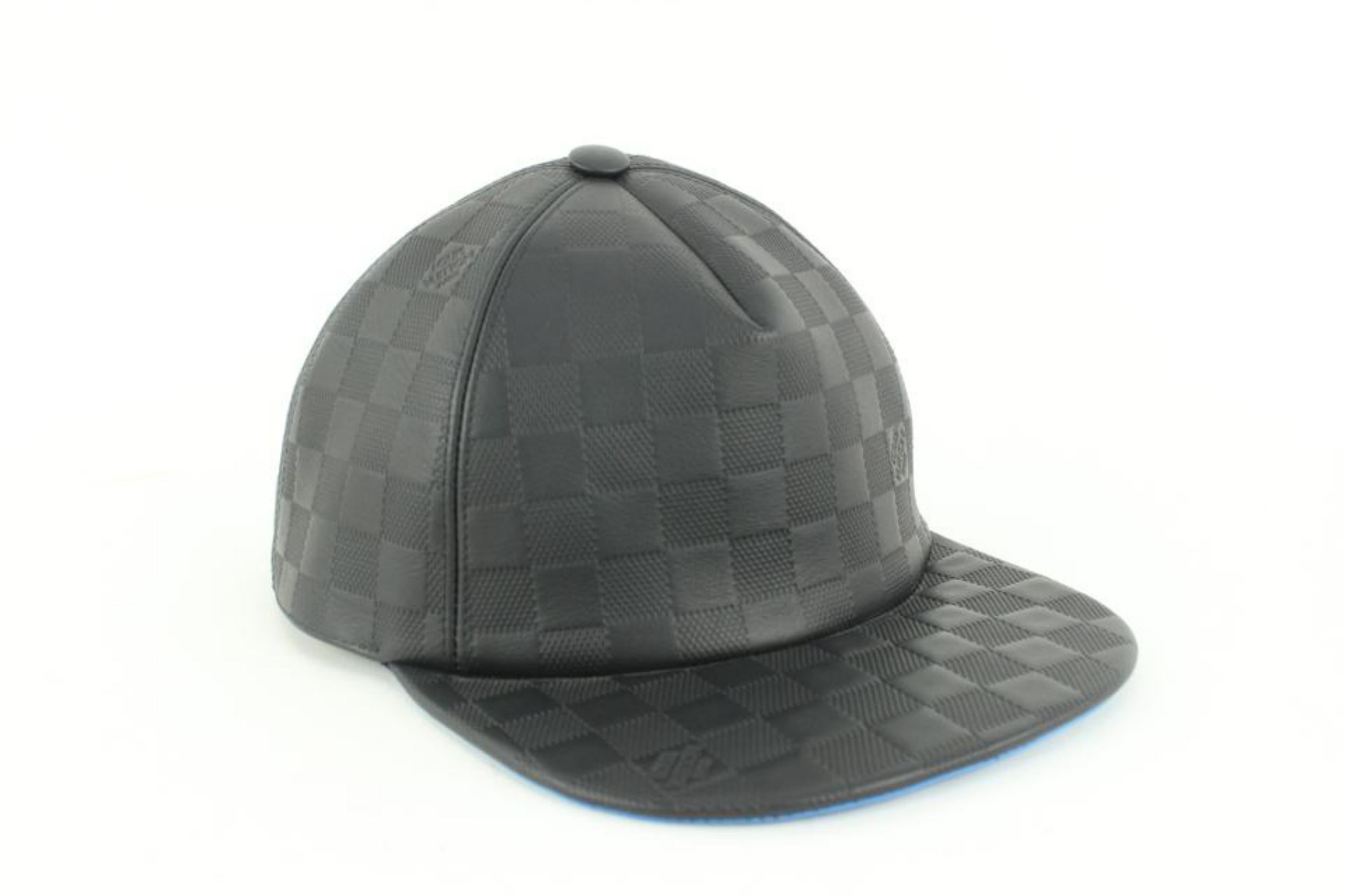 Louis Vuitton 21FW Black x Blue Leather Damier Infini Baseball Cap Hat 16lv45 In New Condition For Sale In Dix hills, NY