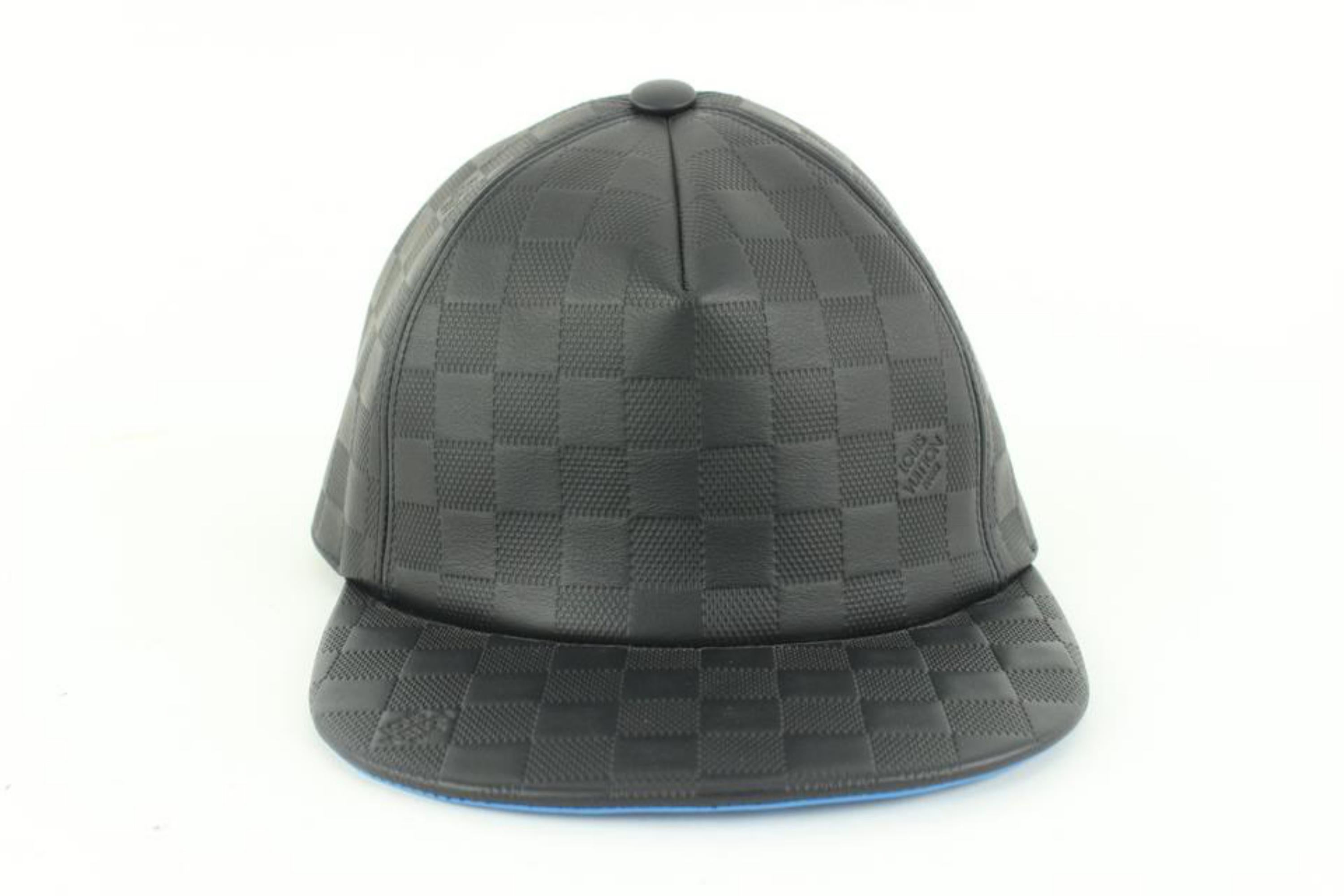 Louis Vuitton 21FW Black x Blue Leather Damier Infini Baseball Cap Hat 16lv45 For Sale 1