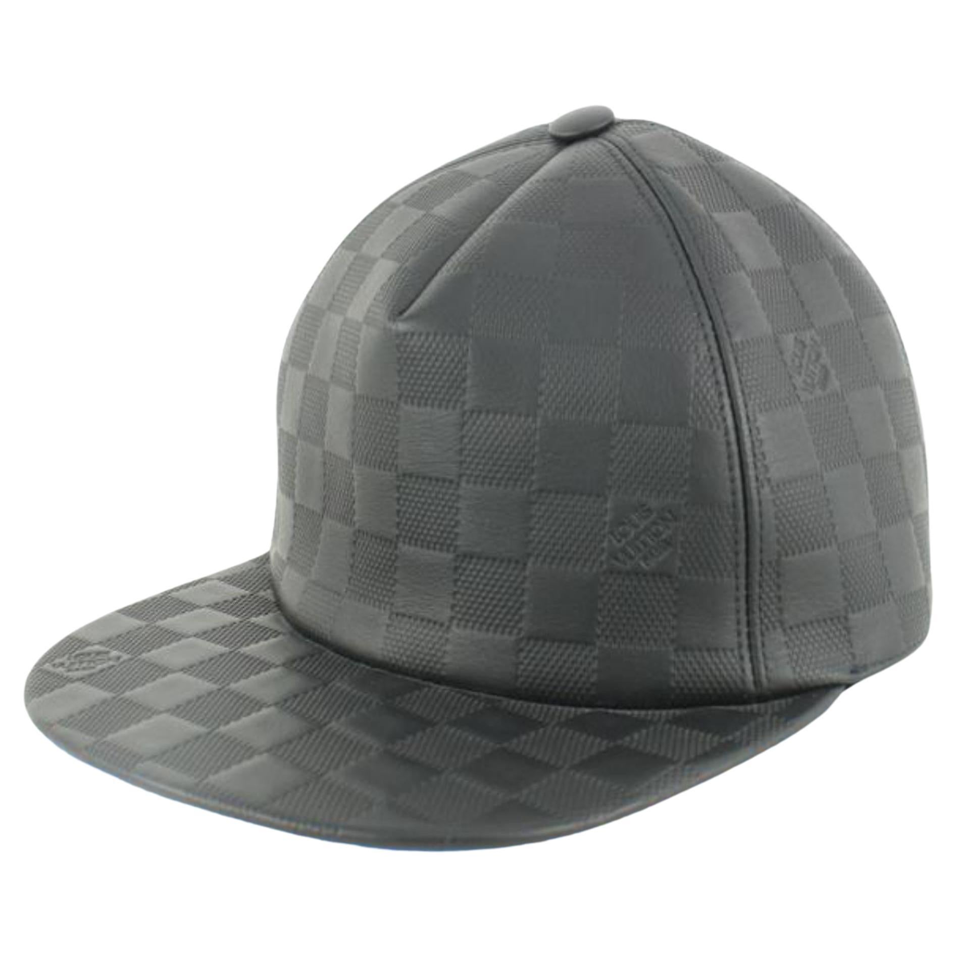 Louis Vuitton 21FW Black x Blue Leather Damier Infini Baseball Cap Hat 16lv45 For Sale