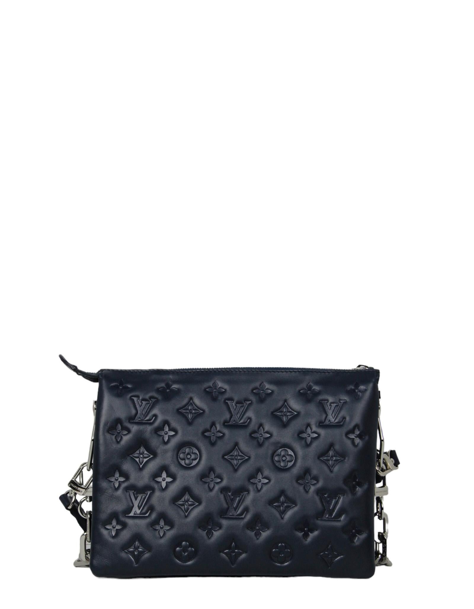 Black Louis Vuitton Navy Lambskin Leather Monogram Coussin PM Bag For Sale