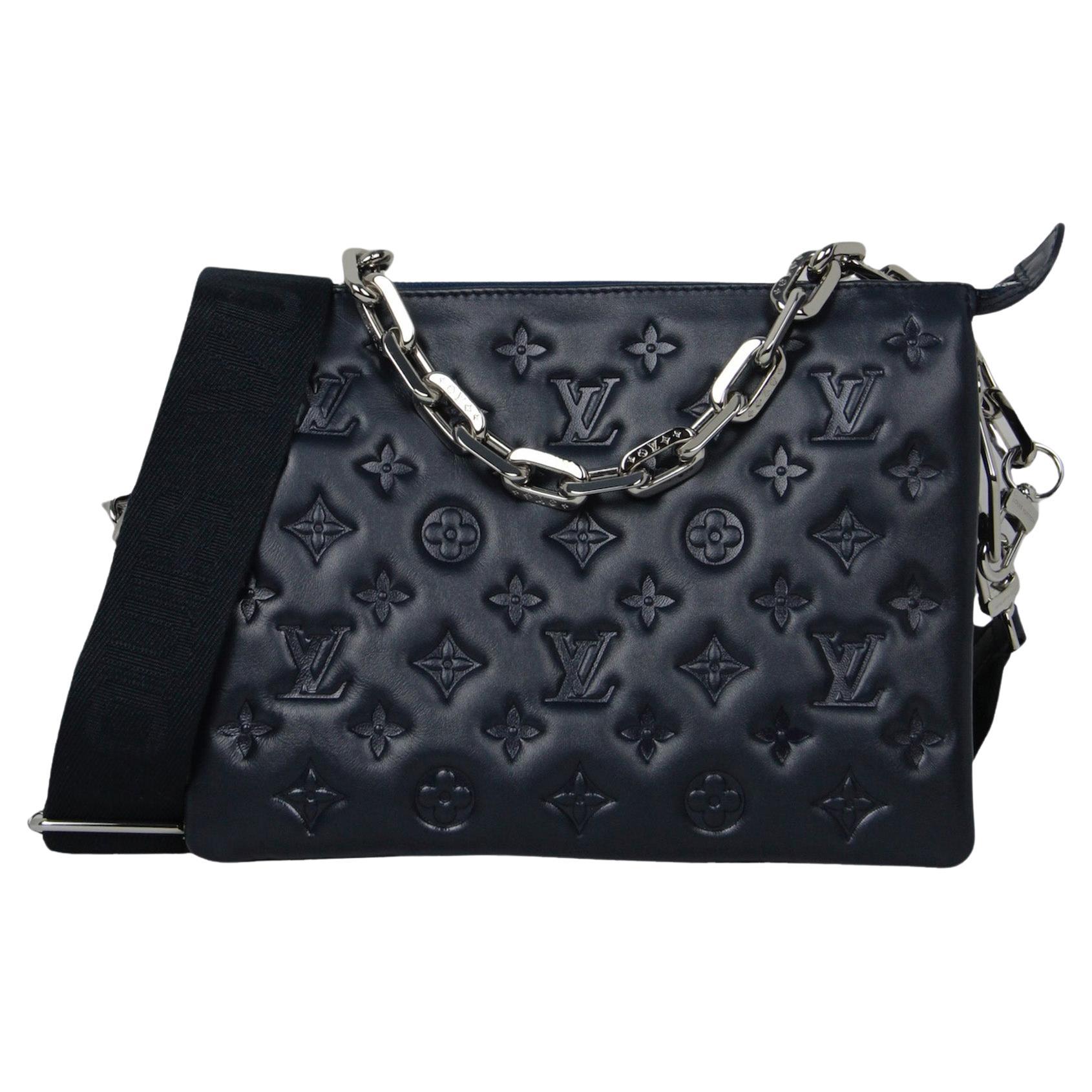 Louis Vuitton '22 Navy Lambskin Monogram Coussin PM Bag For Sale