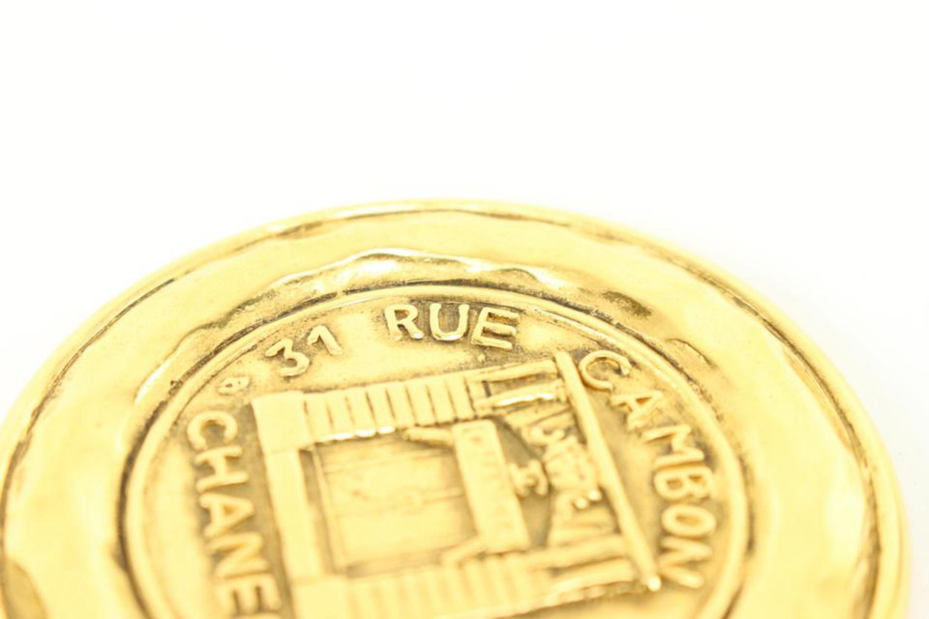 Brown Chanel 24k Gold Plated Rue Cambon CC Logo Jumbo Brooch Pin 59ck825s