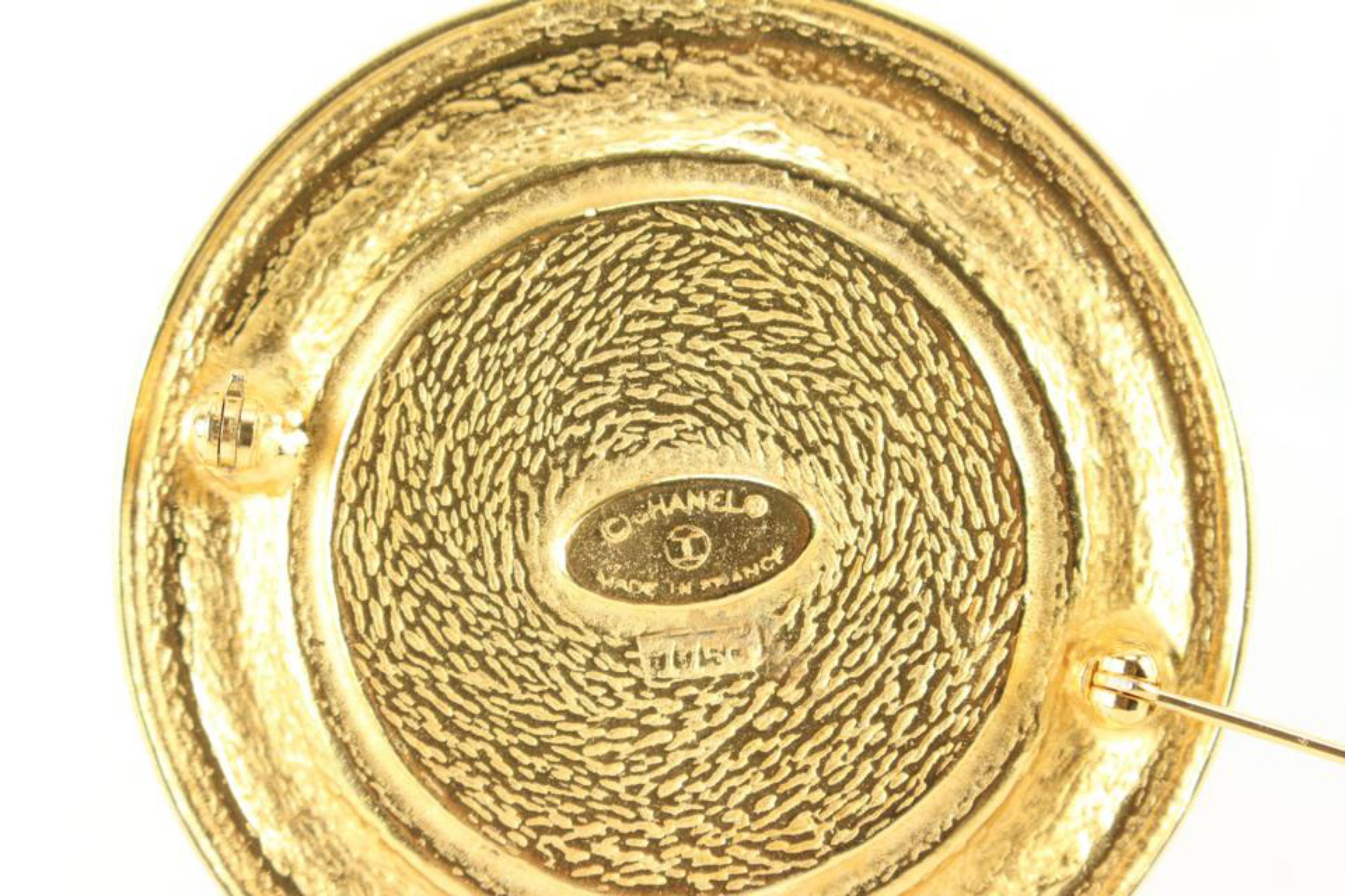 Women's Chanel 24k Gold Plated Rue Cambon CC Logo Jumbo Brooch Pin 59ck825s