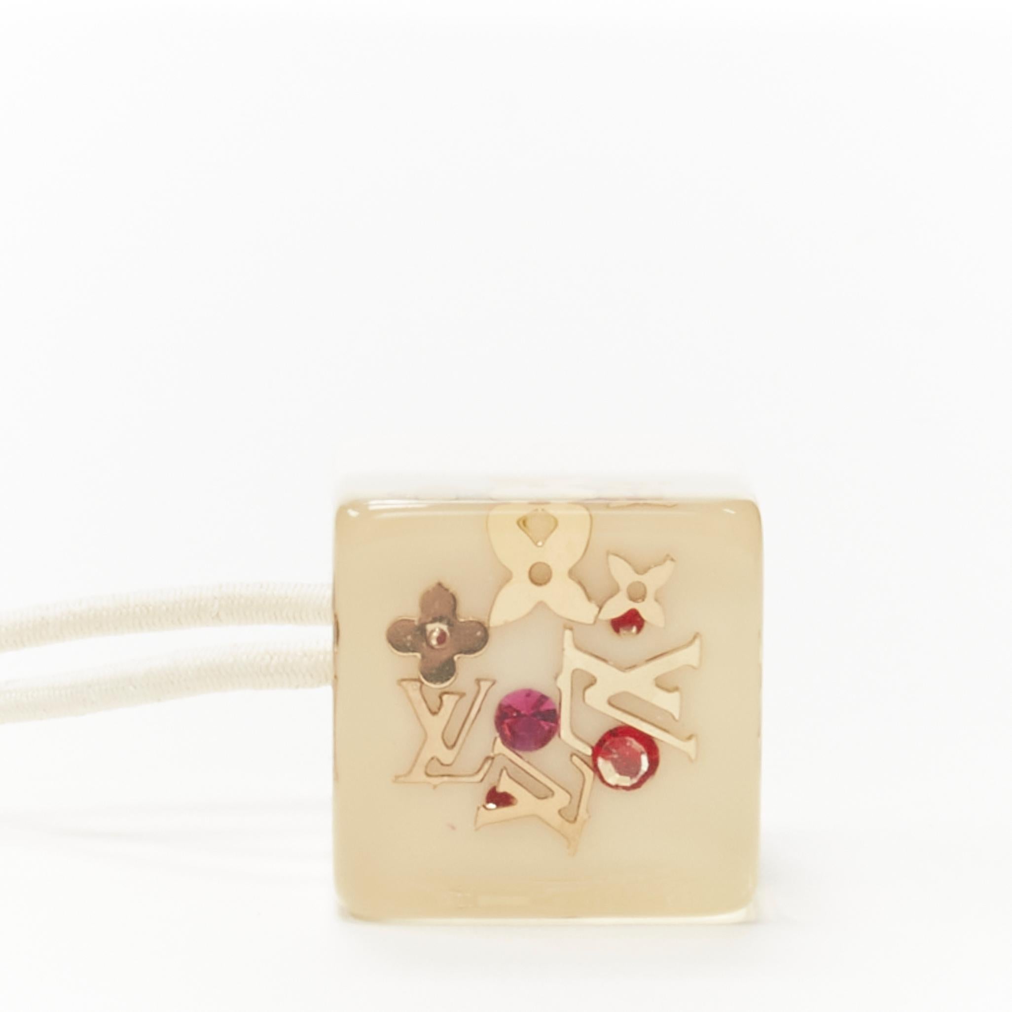 LOUIS VUITTON 2X gold tone LV monogram floral charm hair cube white brown In Good Condition In Hong Kong, NT