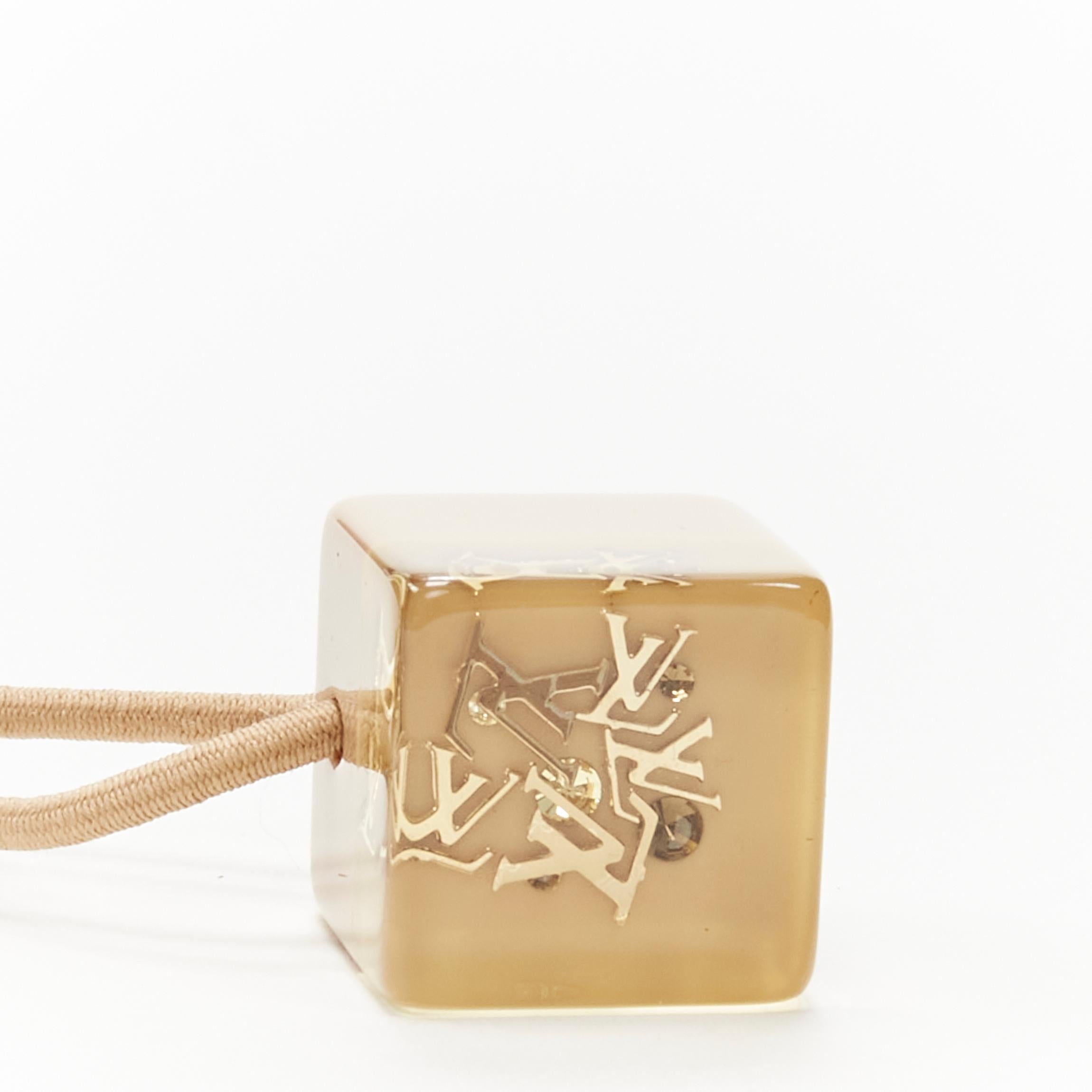 LOUIS VUITTON 2X gold tone LV monogram floral charm hair cube white brown 2