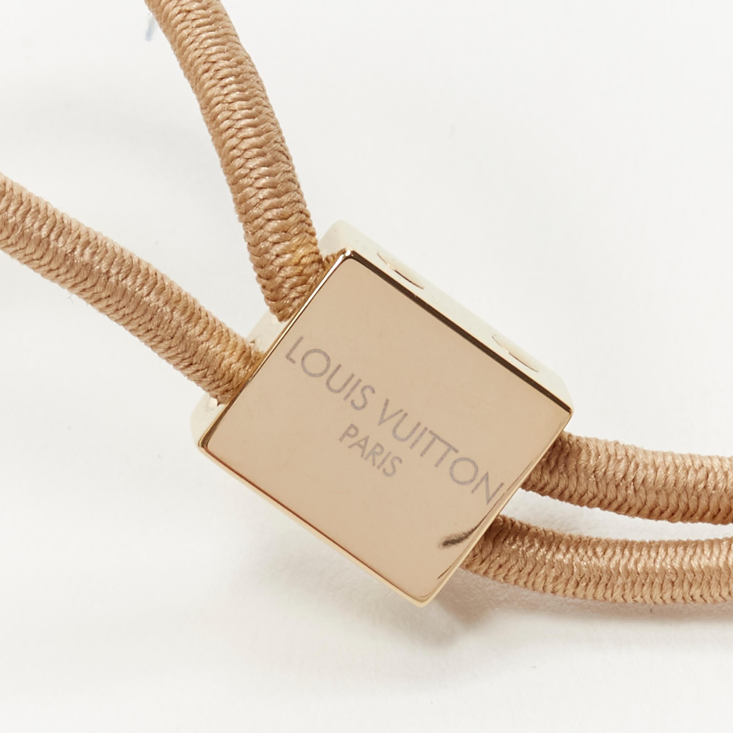 LOUIS VUITTON 2X gold tone LV monogram floral charm hair cube white brown 3