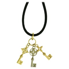 Louis Vuitton 3 Key Tri Gold 18k Yellow, Rose, & White Gold Necklace, Black Silk