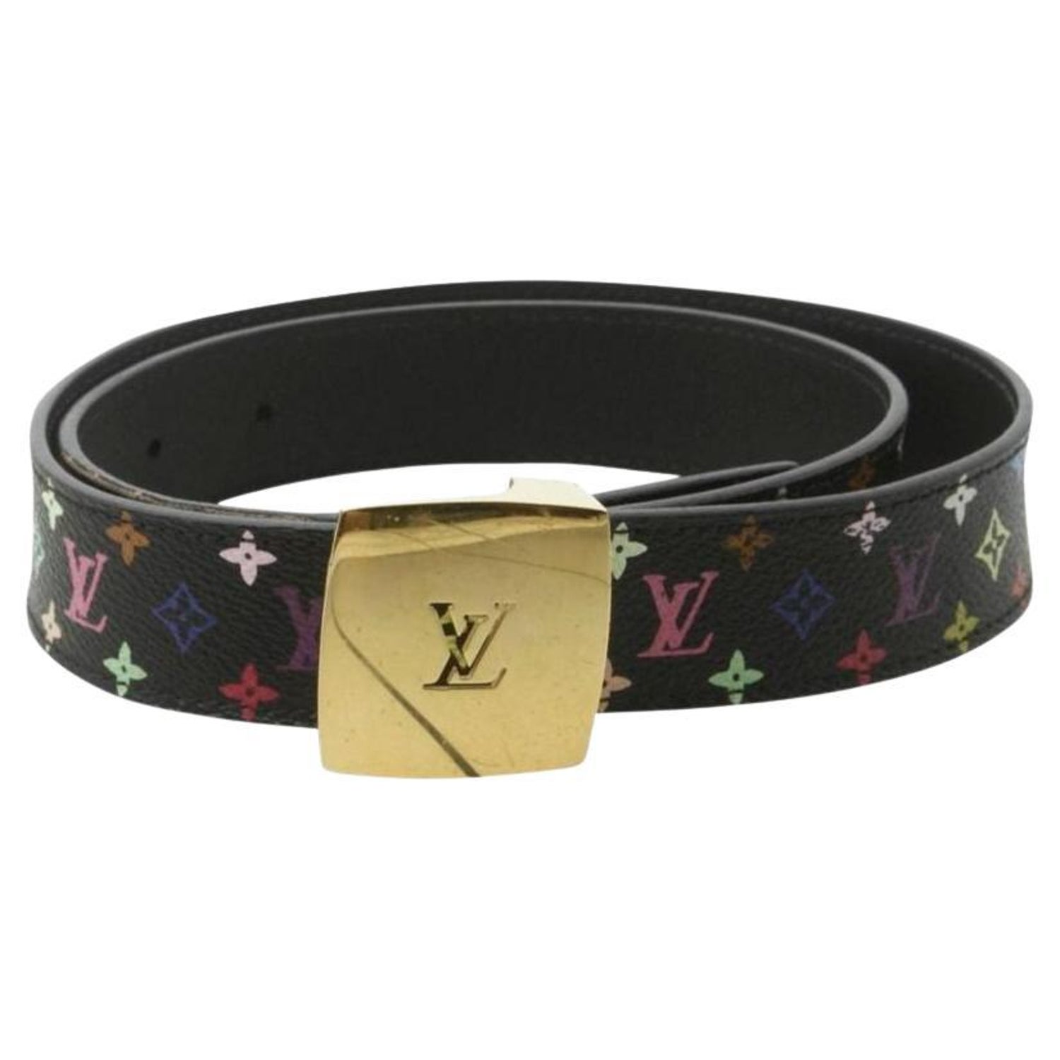 Louis Vuitton Dauphine Pearl 20mm Reversible Belt Black Beige Leather. Size 80 cm