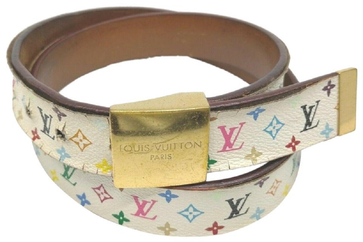 Louis Vuitton 80/32 White Monogram Multicolor Ceinture Carre Belt Rare Limited For Sale