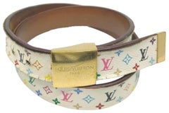 Louis Vuitton 80/32 Bianco Monogram Multicolore Ceinture Carre Cintura Rara Limitata