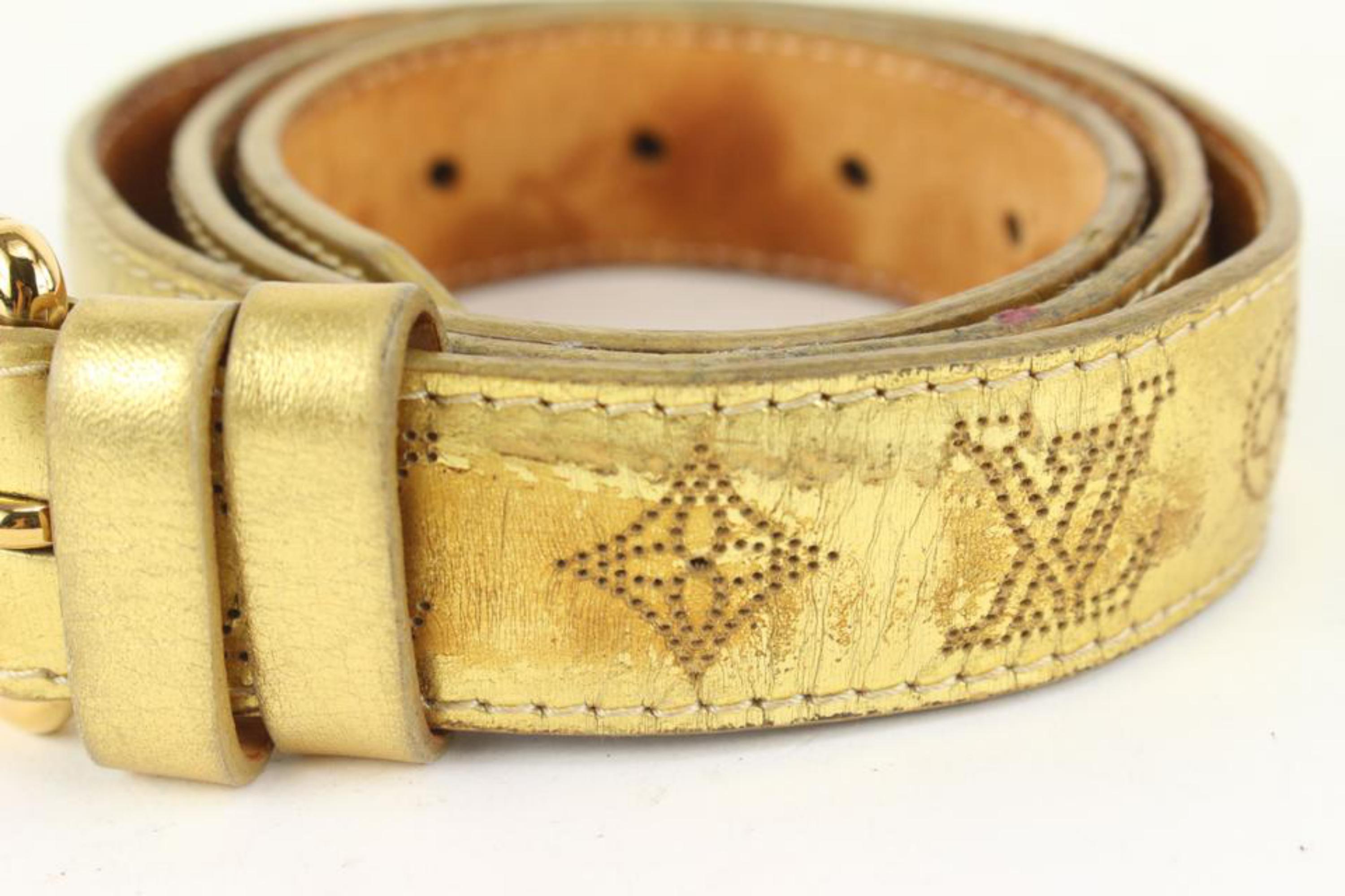Women's Louis Vuitton 85/34 Gold Perforated Leather Mahina Belt 927LV1