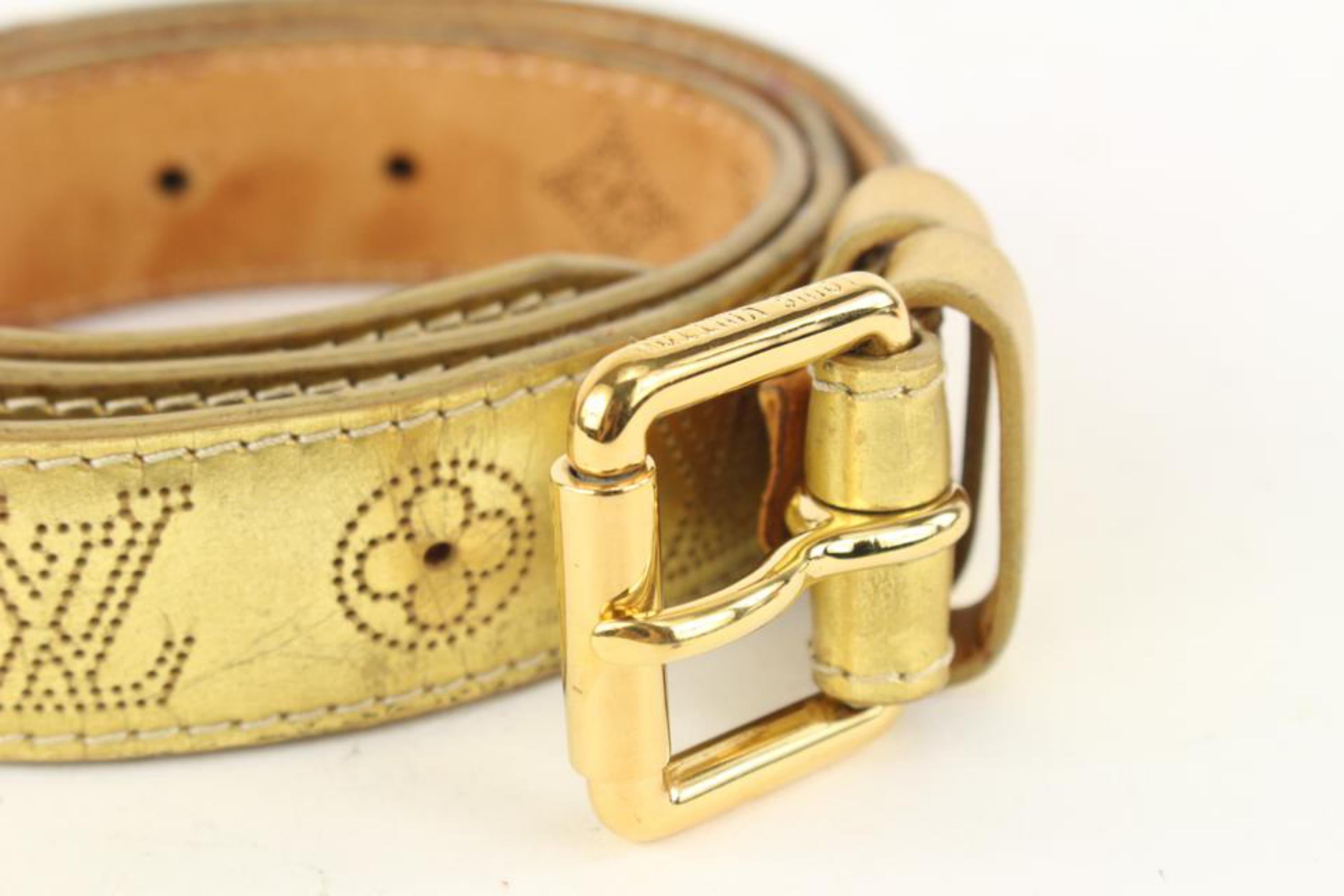 Louis Vuitton 85/34 Gold Perforated Leather Mahina Belt 927LV1 1