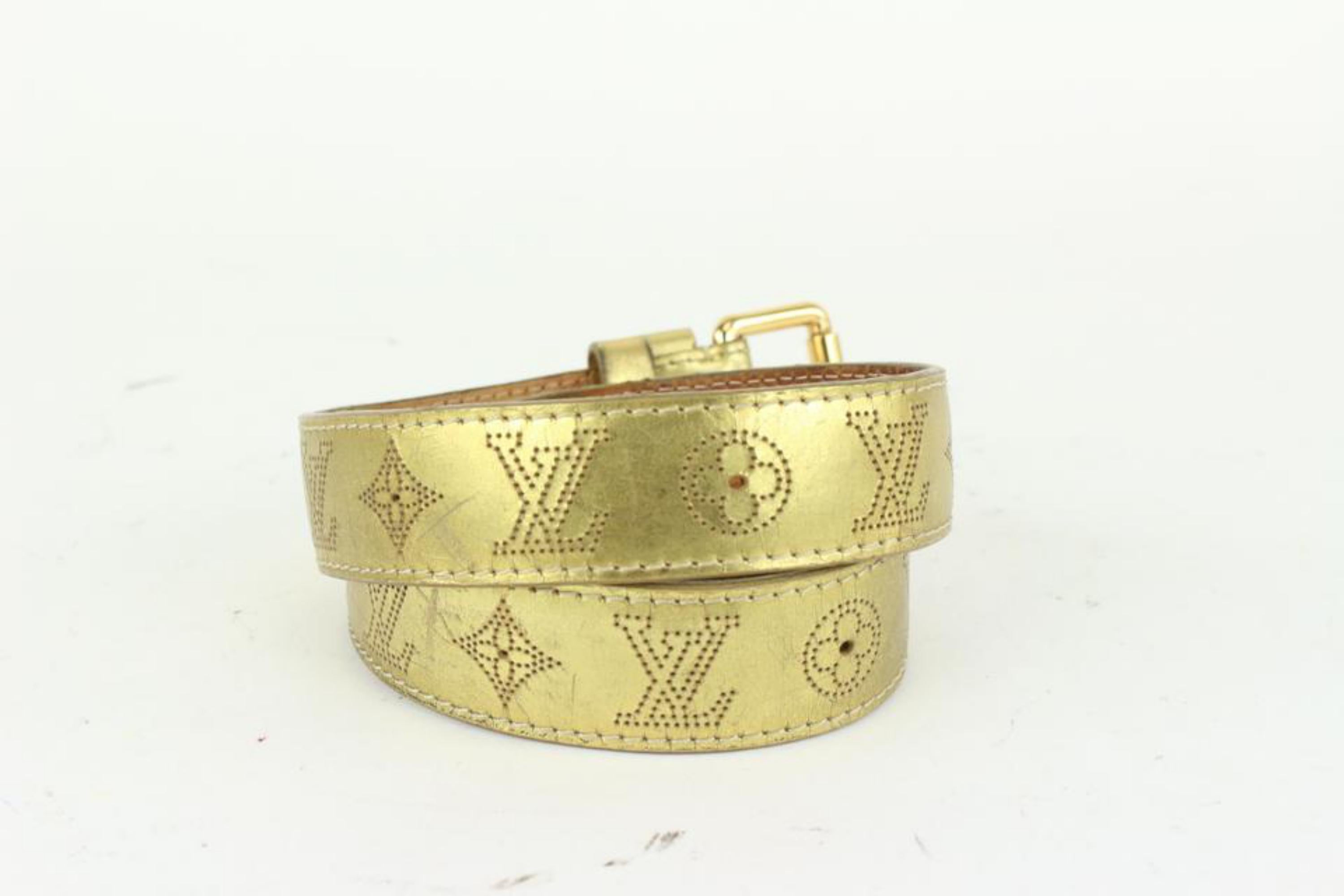 Louis Vuitton 85/34 Gold Perforated Leather Mahina Belt 927LV1 2