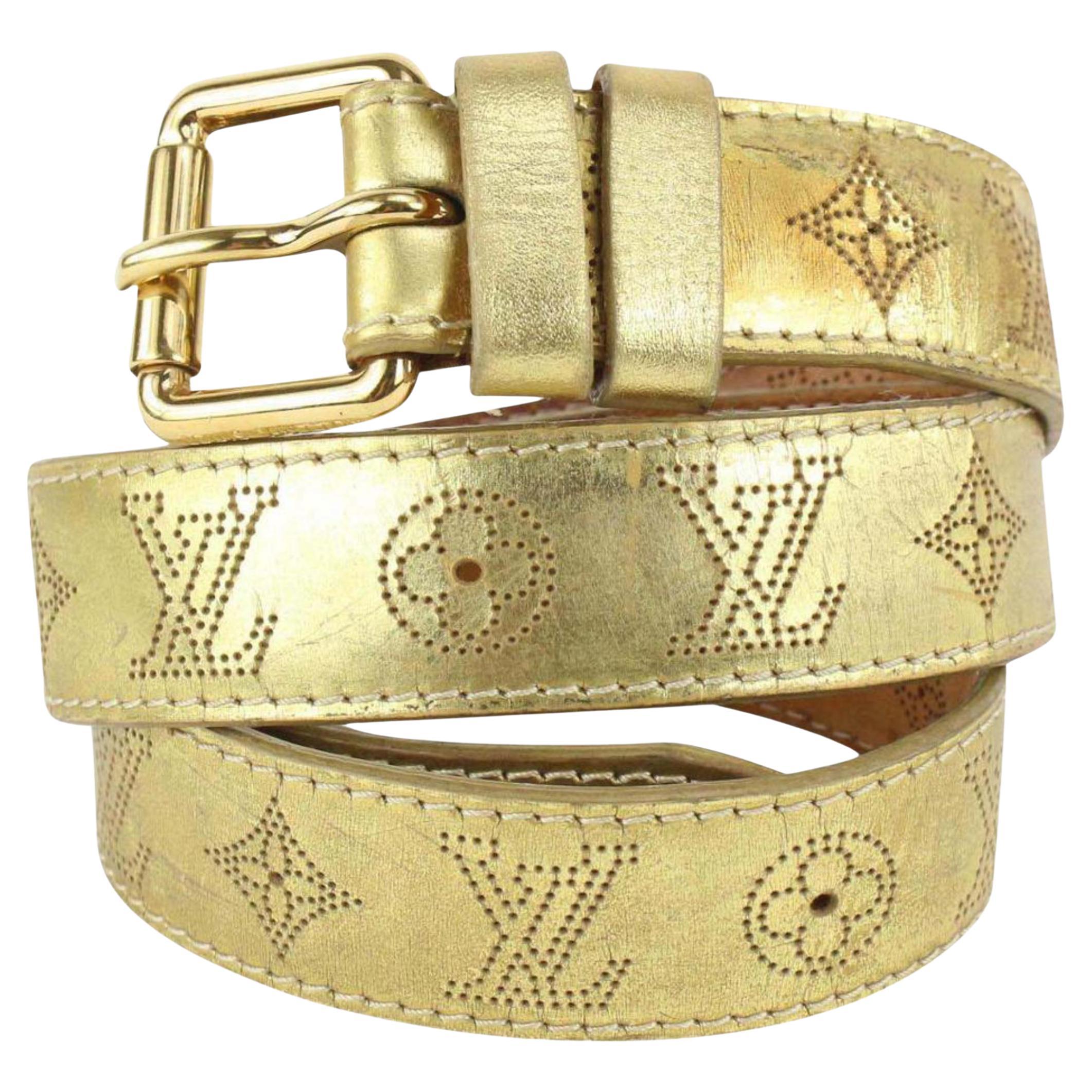 Louis Vuitton 85/34 Gold Perforated Leather Mahina Belt 927LV1