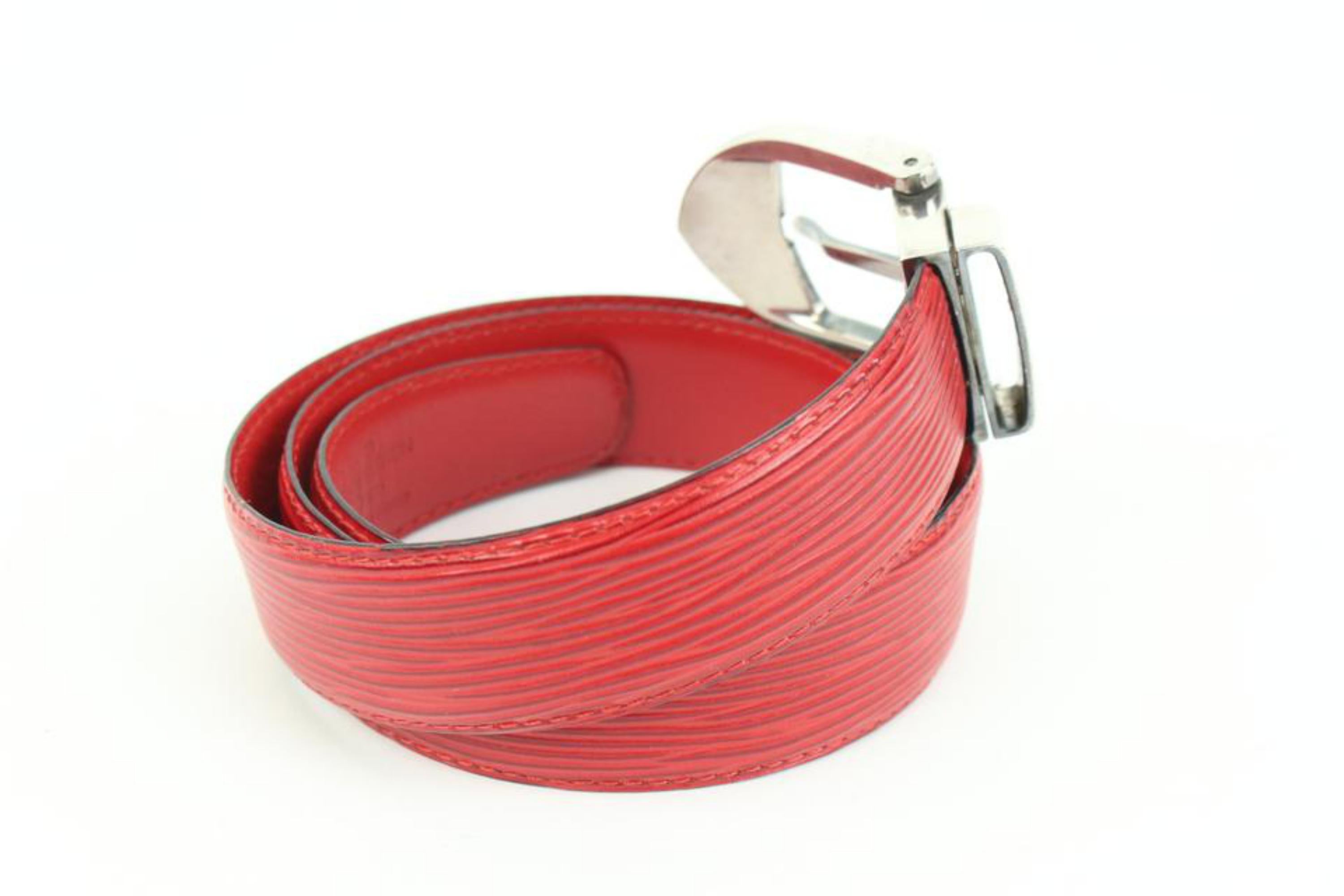 Louis Vuitton 85/34 Red Epi Leather Ceinture Belt Silver Buckle 95lk412s For Sale 2