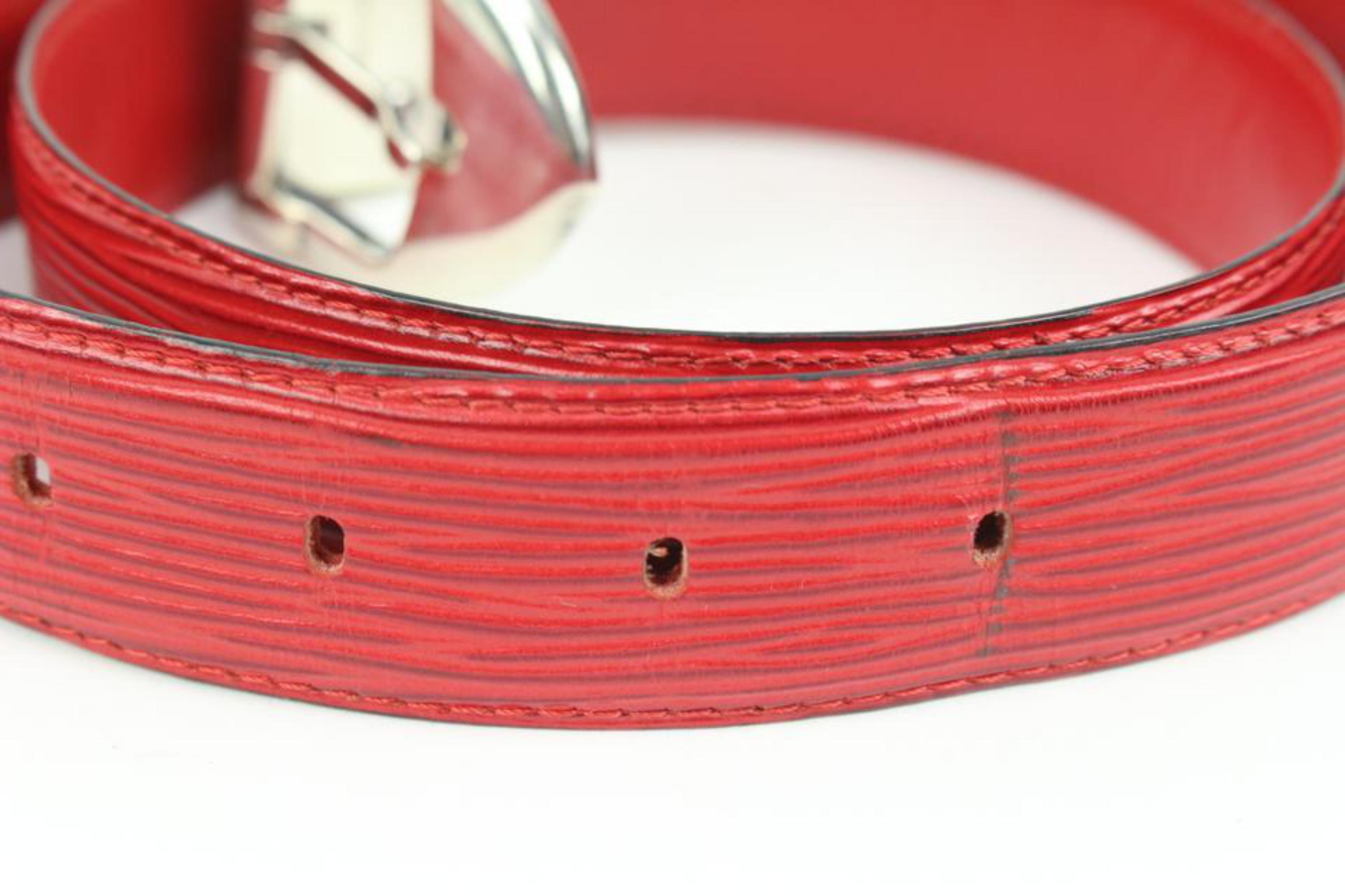 Louis Vuitton 85/34 Rot Epi Leder Ceinture Gürtel Silber Schnalle 95lk412s im Angebot 6