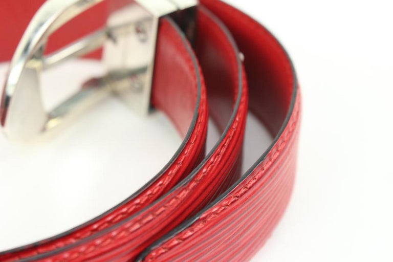 Louis Vuitton 85/34 Red Epi Leather Ceinture Belt Silver Buckle 95lk412s  For Sale at 1stDibs