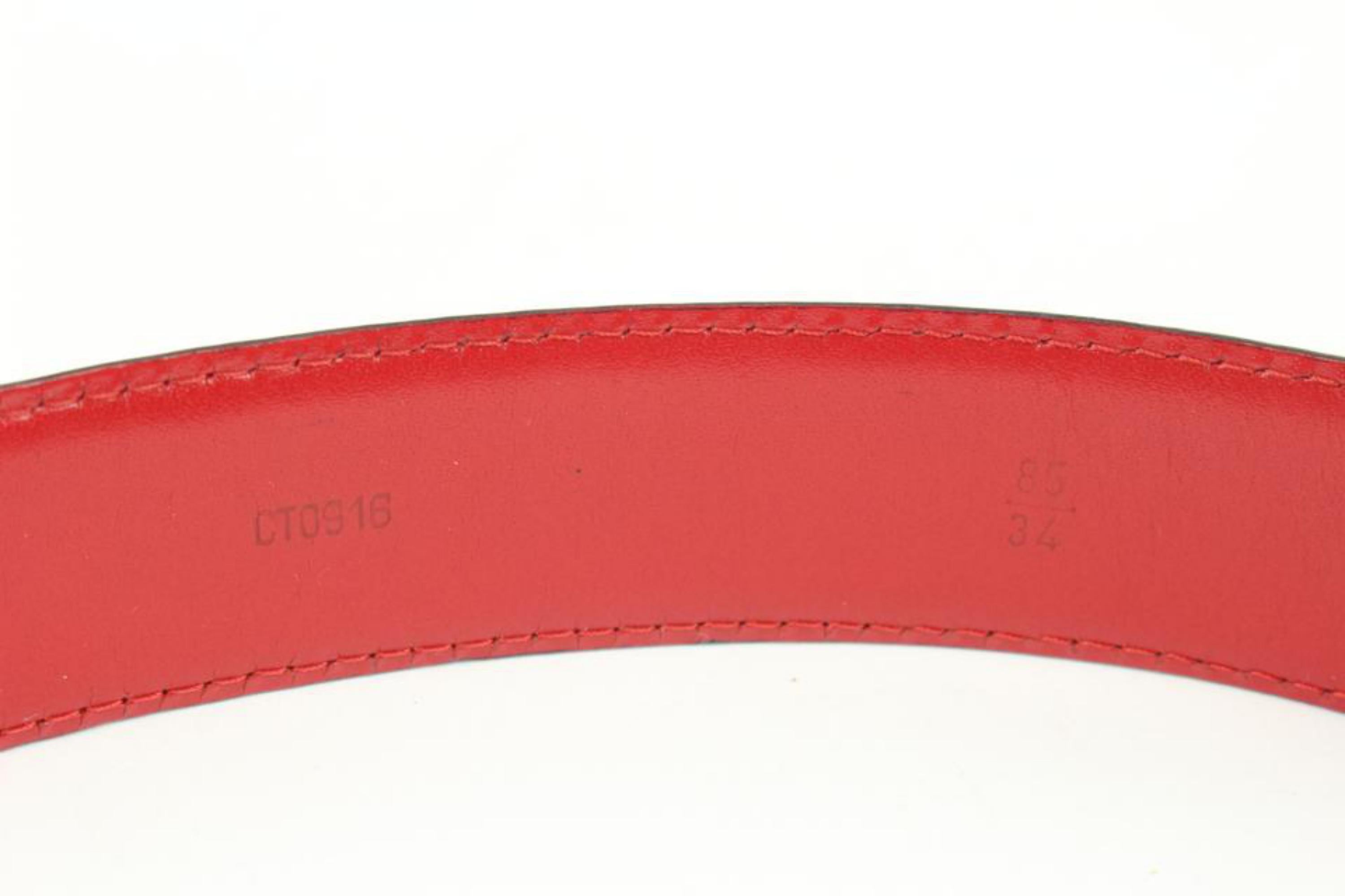 Louis Vuitton 85/34 Rot Epi Leder Ceinture Gürtel Silber Schnalle 95lk412s Damen im Angebot