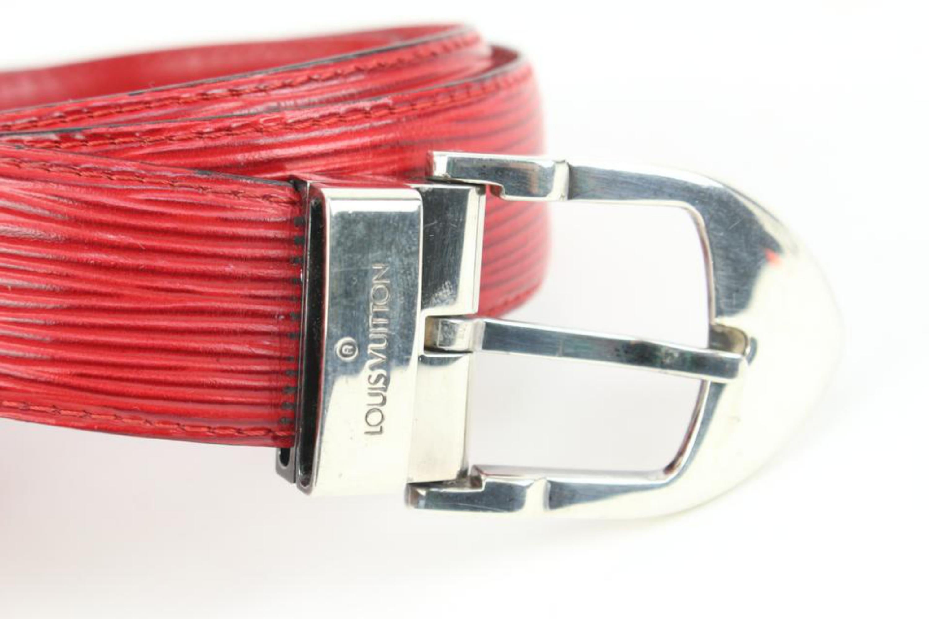 Louis Vuitton 85/34 Red Epi Leather Ceinture Belt Silver Buckle 95lk412s In Good Condition For Sale In Dix hills, NY