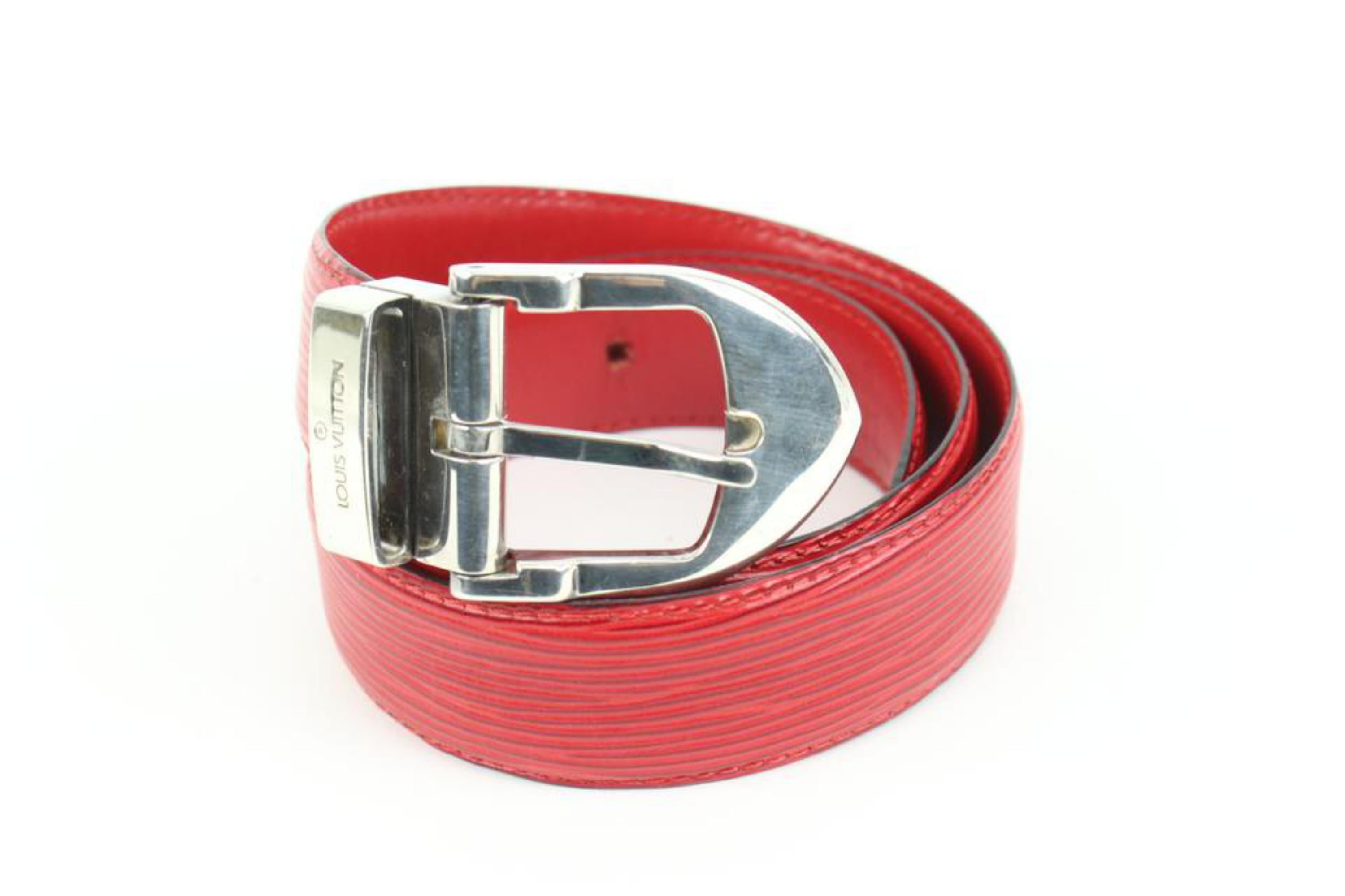 Louis Vuitton 85/34 Red Epi Leather Ceinture Belt Silver Buckle 95lk412s For Sale 1
