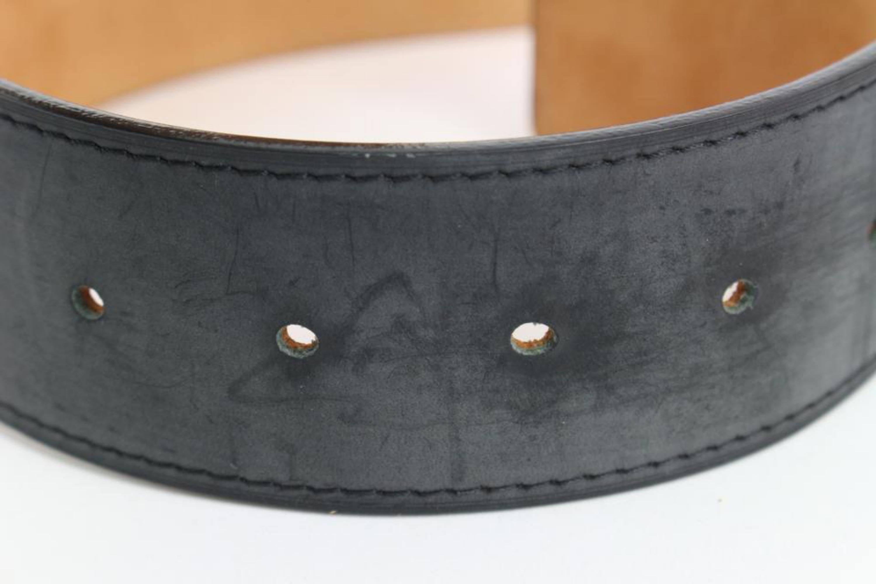 Louis Vuitton 85/34  Silver x Black Leather Travelling Requisites Belt 97lk412s 3