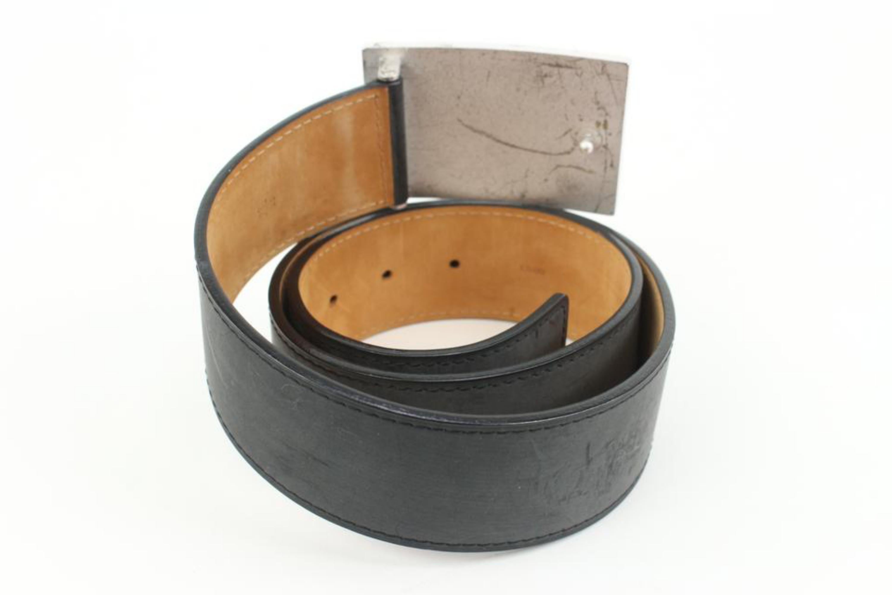 Gray Louis Vuitton 85/34  Silver x Black Leather Travelling Requisites Belt 97lk412s