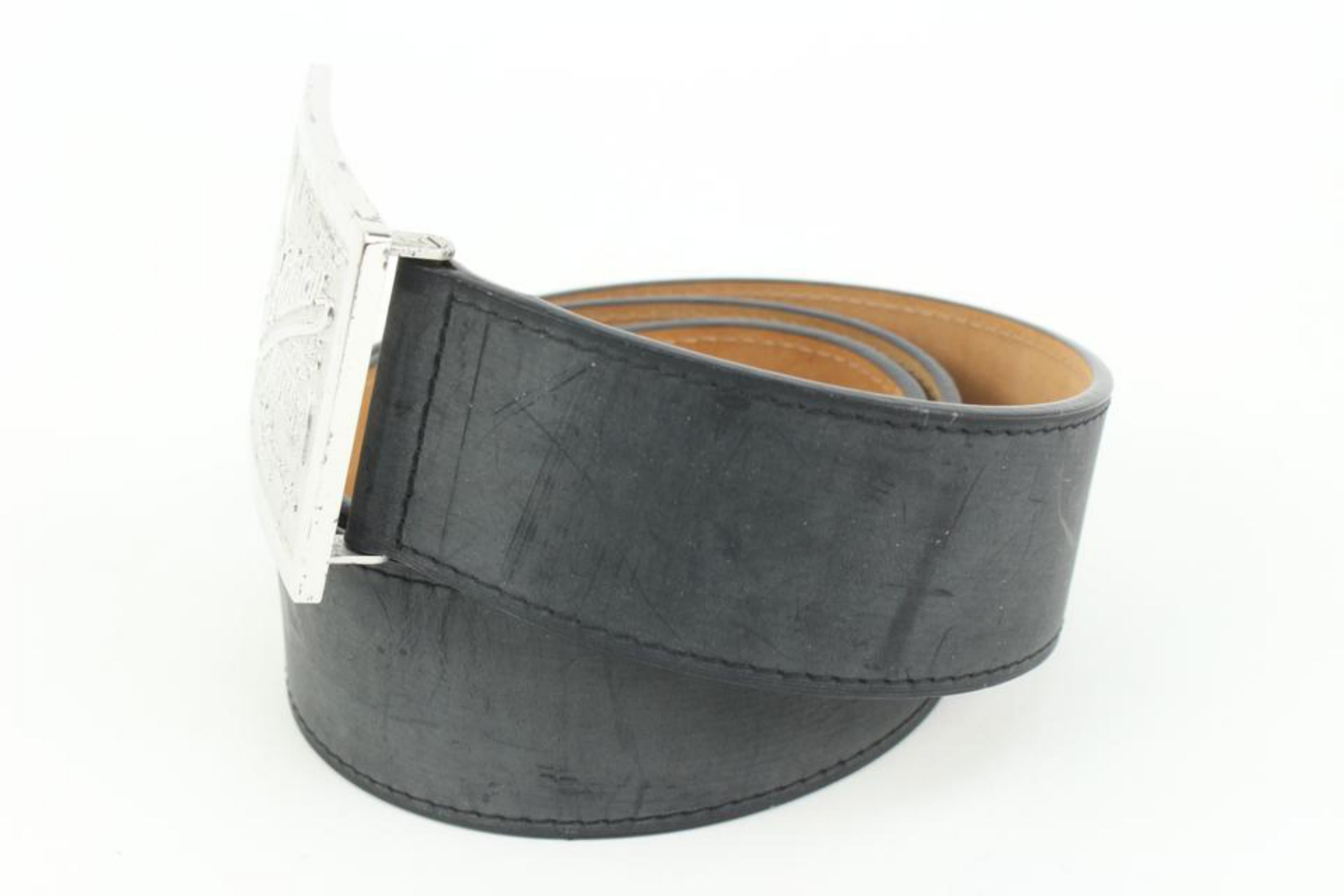 Women's Louis Vuitton 85/34  Silver x Black Leather Travelling Requisites Belt 97lk412s
