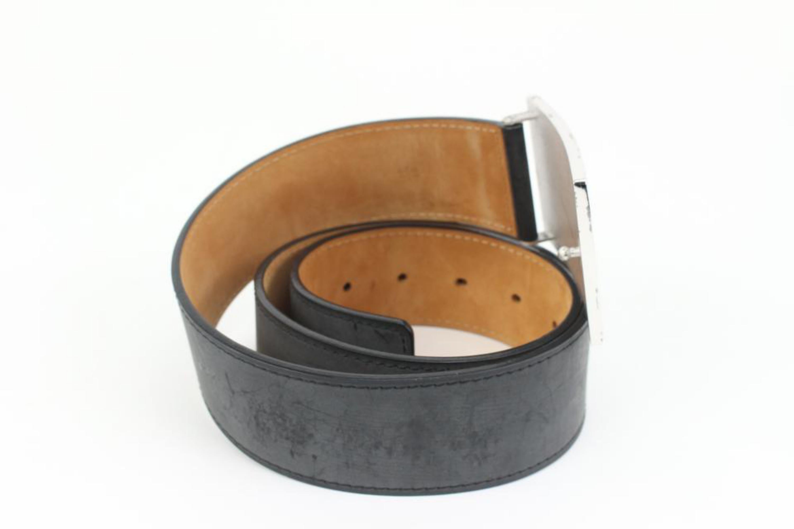 Louis Vuitton 85/34  Silver x Black Leather Travelling Requisites Belt 97lk412s 1