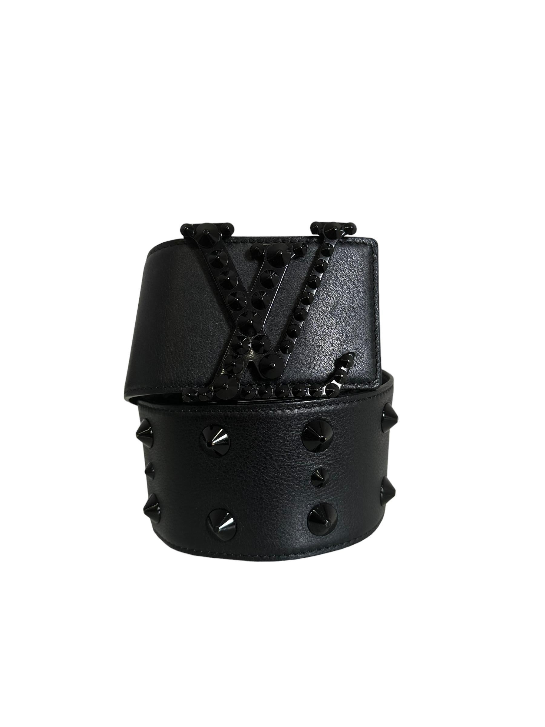 Louis Vuitton 85 Black Leather Belt Studs For Sale 1