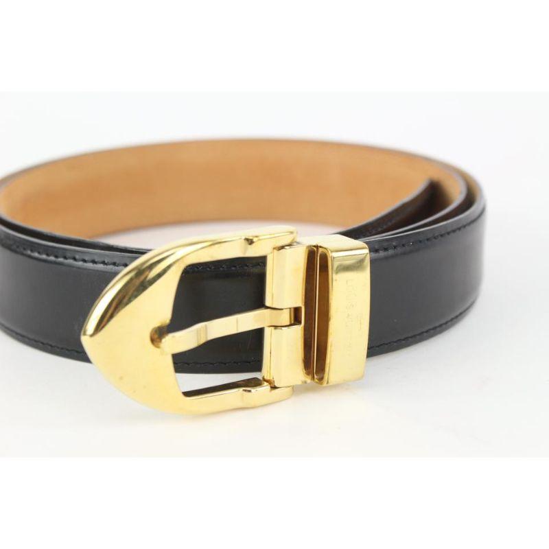 Women's Louis Vuitton 90/36 Black Box Calf Leather Ceinture Belt 105lv20