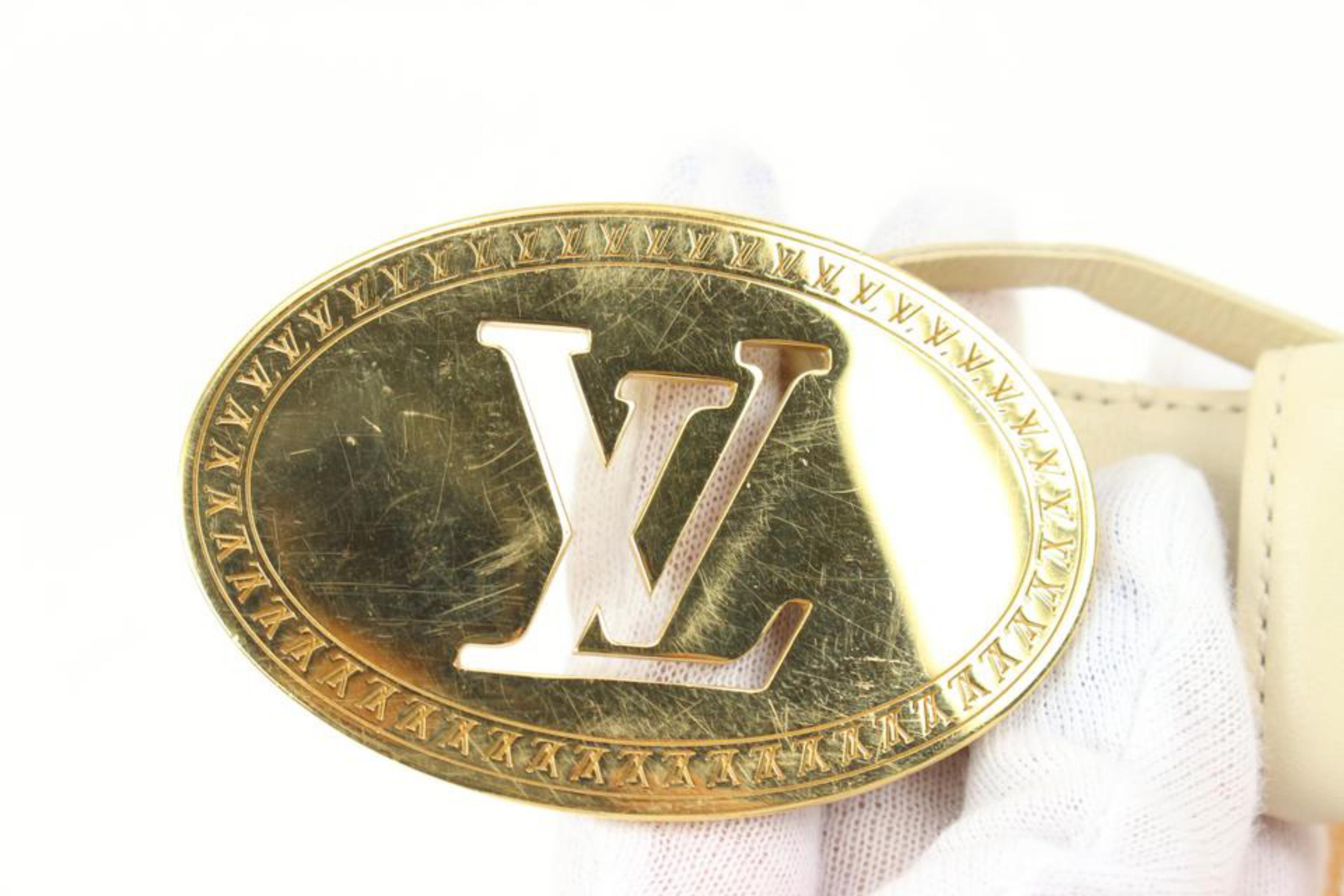 Louis Vuitton 90/36 Elfenbein x Gold LV Gürtel mit Cut Out-Initialen 71lk328s im Angebot 7