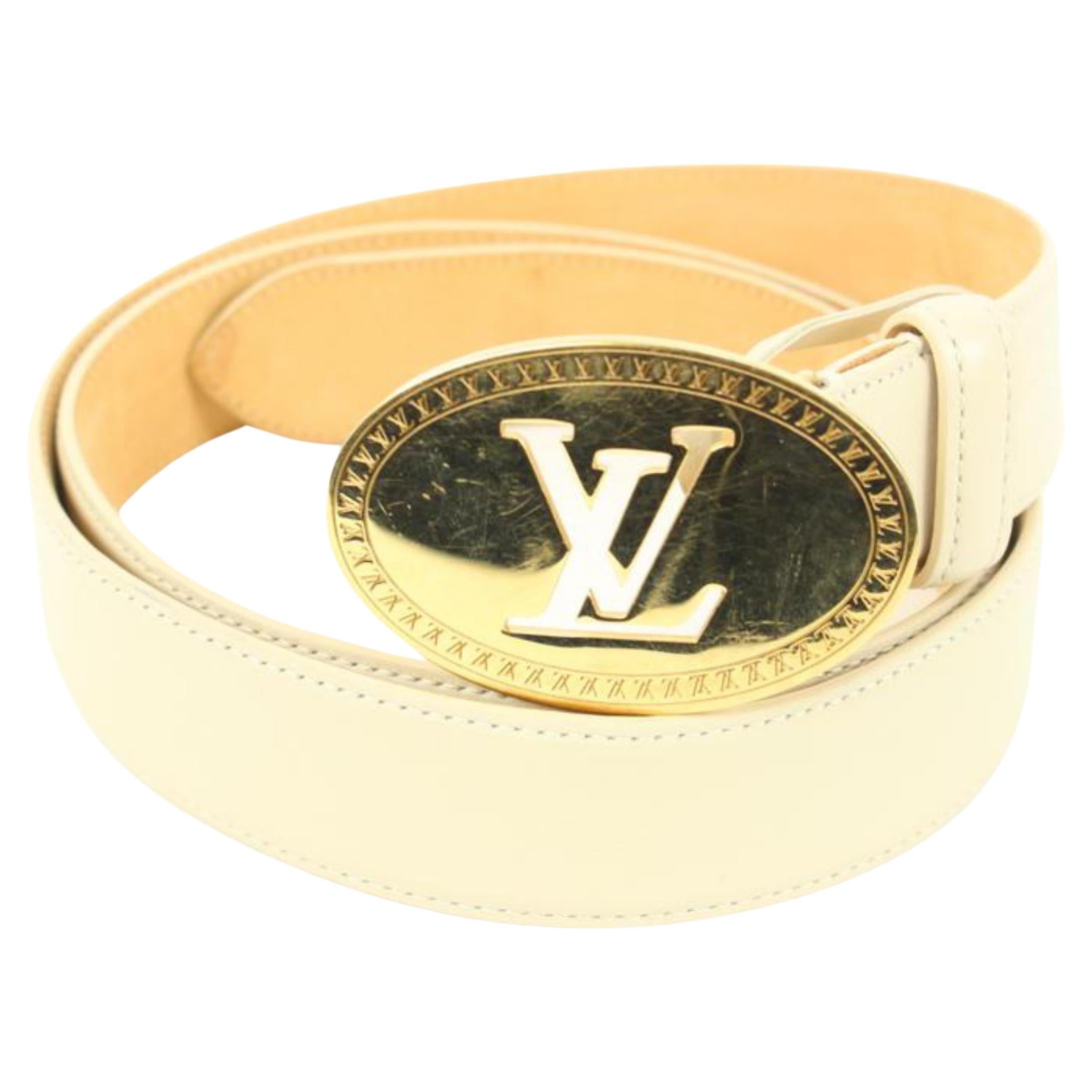 Louis Vuitton 90/36 Ivory x Gold LV Cut Out Initials Belt 71lk328s