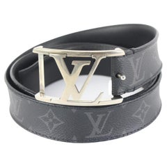Louis Vuitton 95/38 Black Monogram Eclipse LV Initials Belt 93lk56s