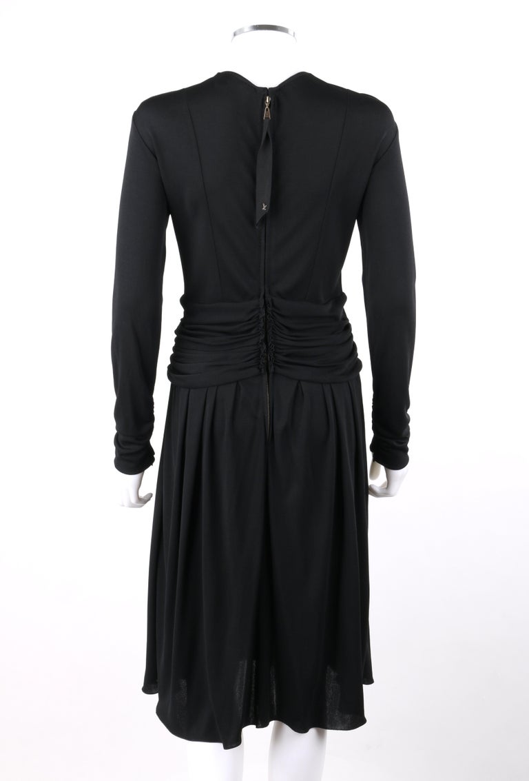 LOUIS VUITTON A/W 2009 Black Knit Ruched Peplum Long Sleeve Cocktail Dress For Sale at 1stdibs