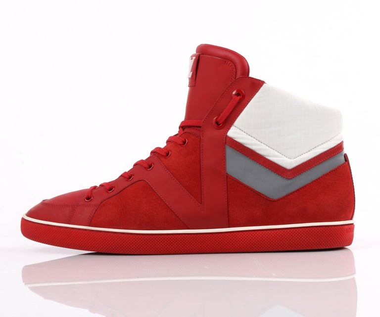 LOUIS VUITTON A/W 2012 Heroes Red Suede and Leather High Top Sneaker Boot  For Sale at 1stDibs
