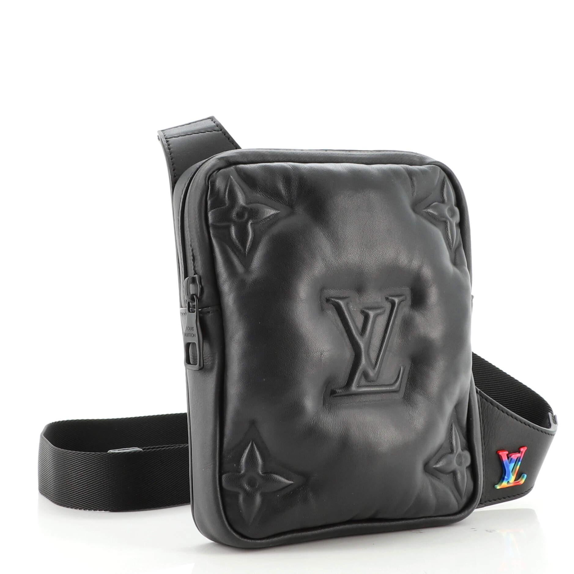 Black Louis Vuitton A4 Asymmetrical Sling Bag Monogram Embossed Lambskin