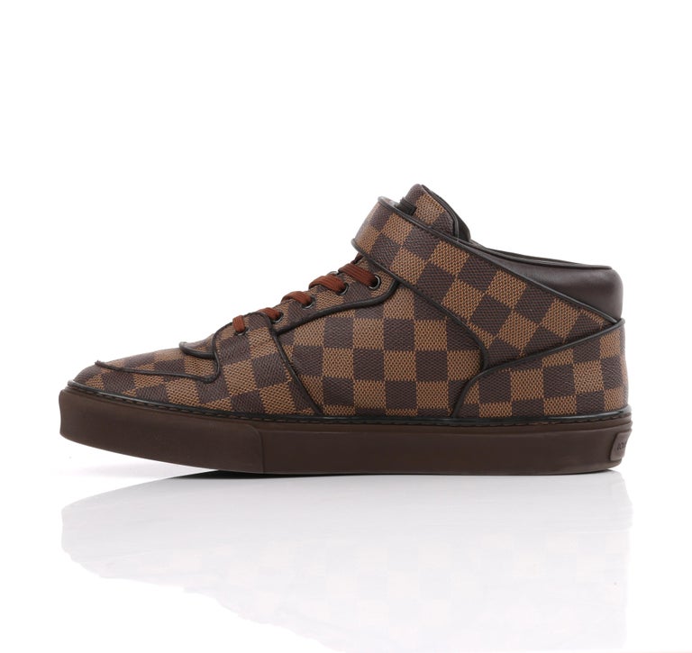 LOUIS VUITTON &quot;Acapulco Damier&quot; Ebene Lace-Up Strap Mid Top Sneakers at 1stdibs