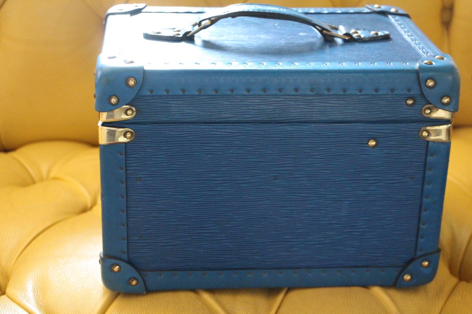 French Louis Vuitton All Blue Leather Train Case
