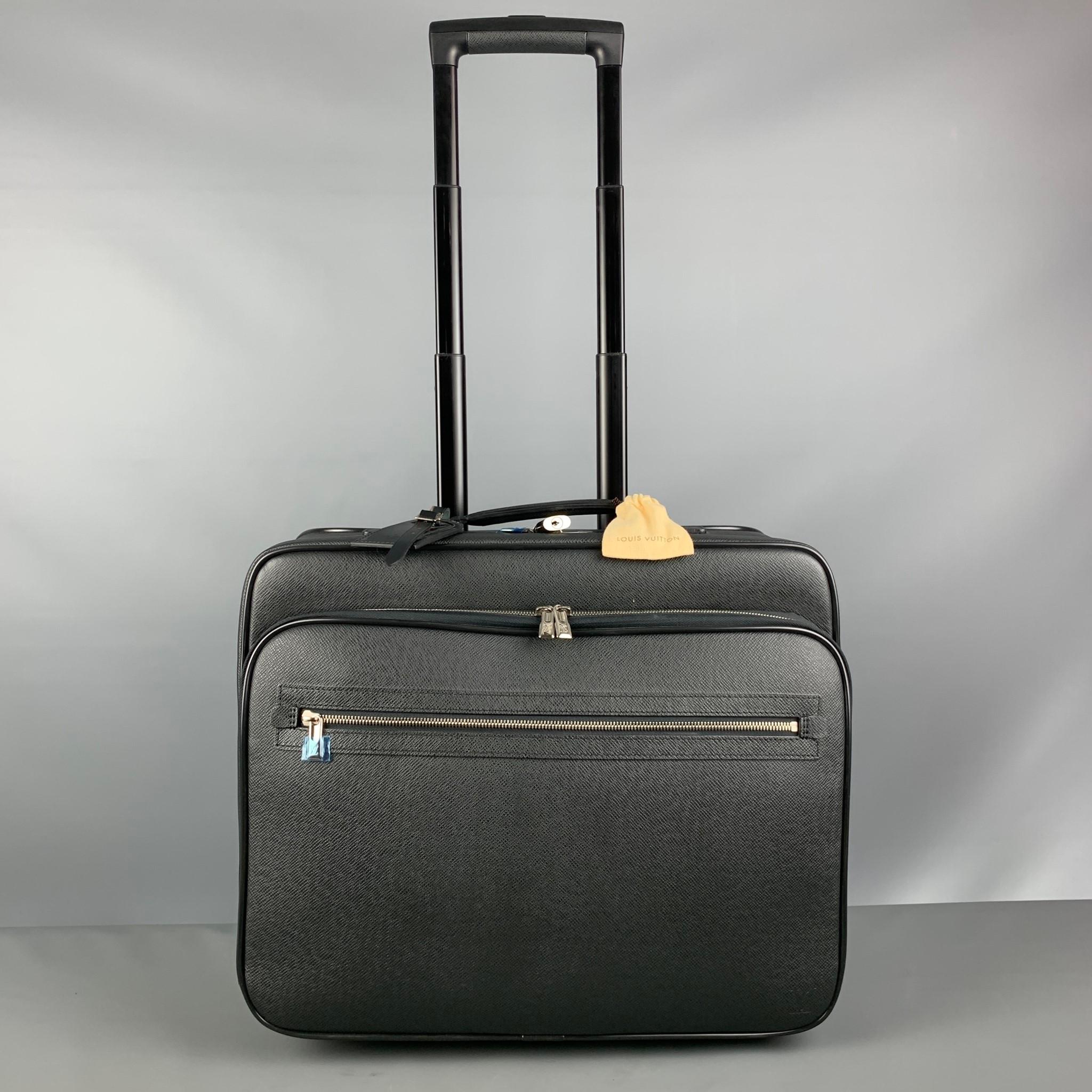 Men's LOUIS VUITTON All Pilot Case Black Textured Leather Carry-On Roller Luggage Bag