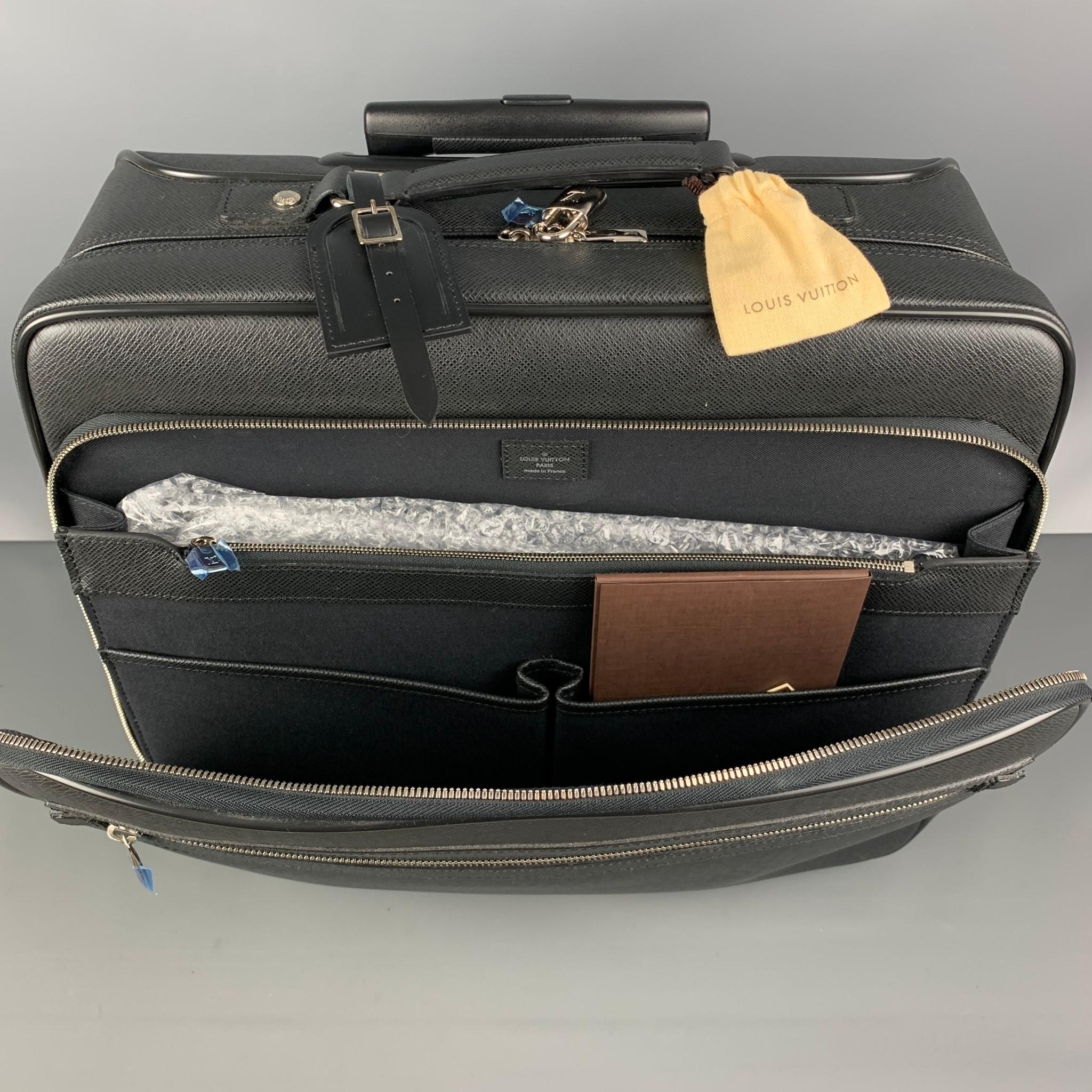 LOUIS VUITTON All Pilot Case Black Textured Leather Carry-On Roller Luggage Bag 3