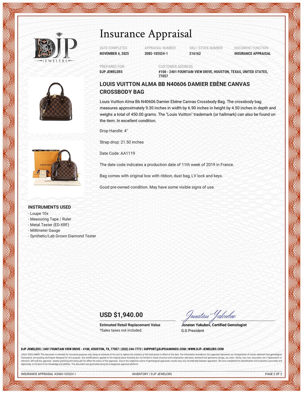 Louis Vuitton Alma BB N40606 Borsa a tracolla in tela Damier Ebène 6