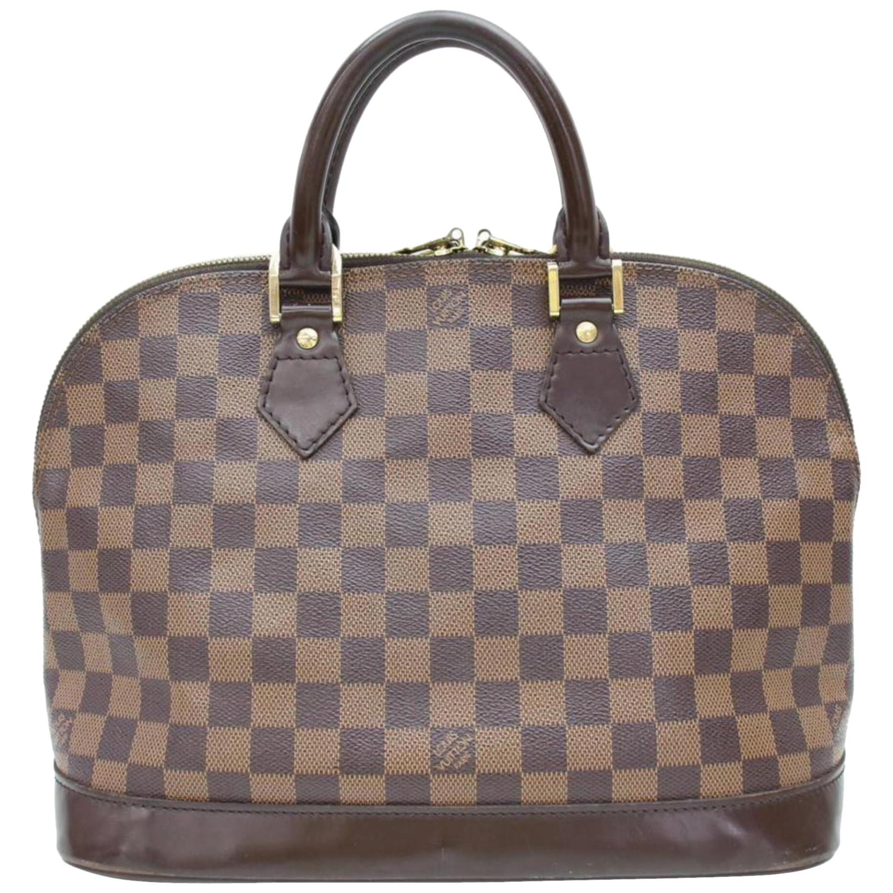 Louis Vuitton Alma Damier Ebene Pm 868021 Brown Coated Canvas Satchel For Sale
