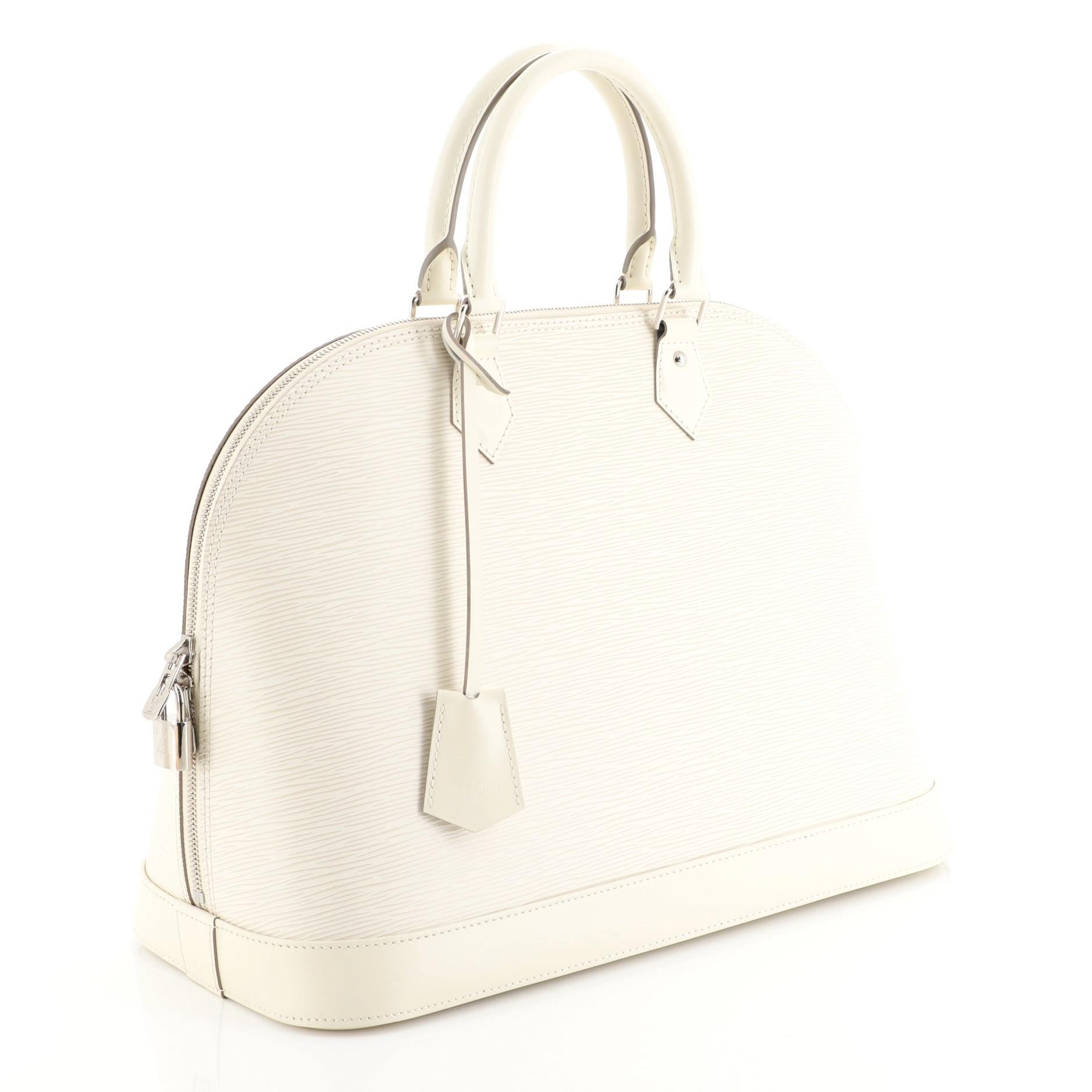 White Louis Vuitton Alma Handbag Epi Leather MM